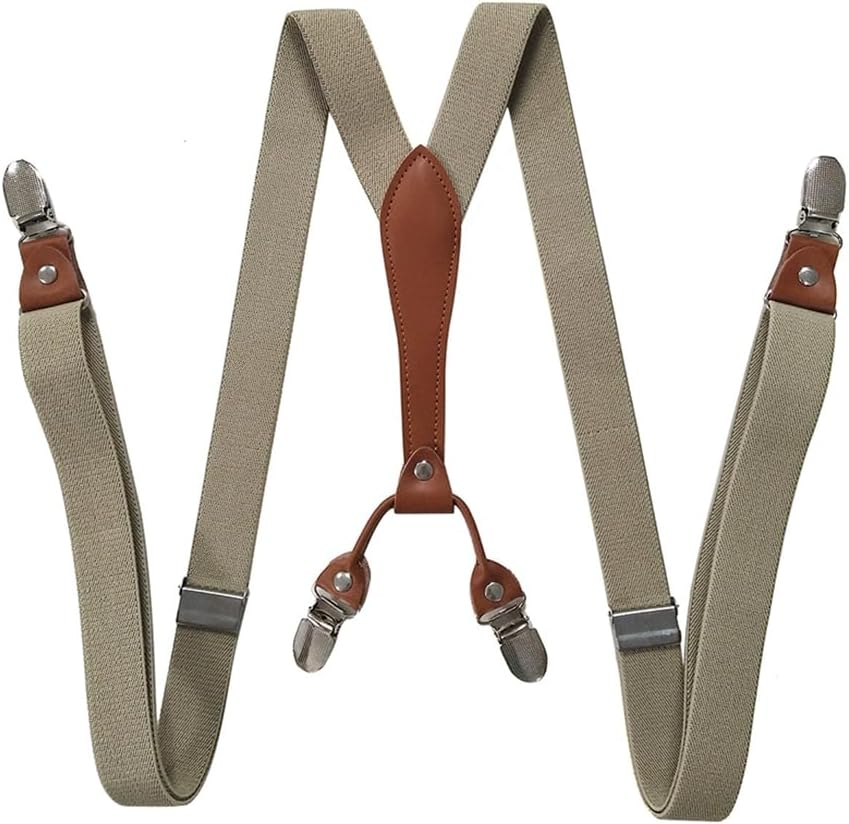 Suspenders for Men Adjustable Y Back Suspenders Elastic Mens Braces Mens Suspender with Strong Metal Clips for Men Women Trousers Jeans Suit Pants Tuxedo, Khaki image number 4
