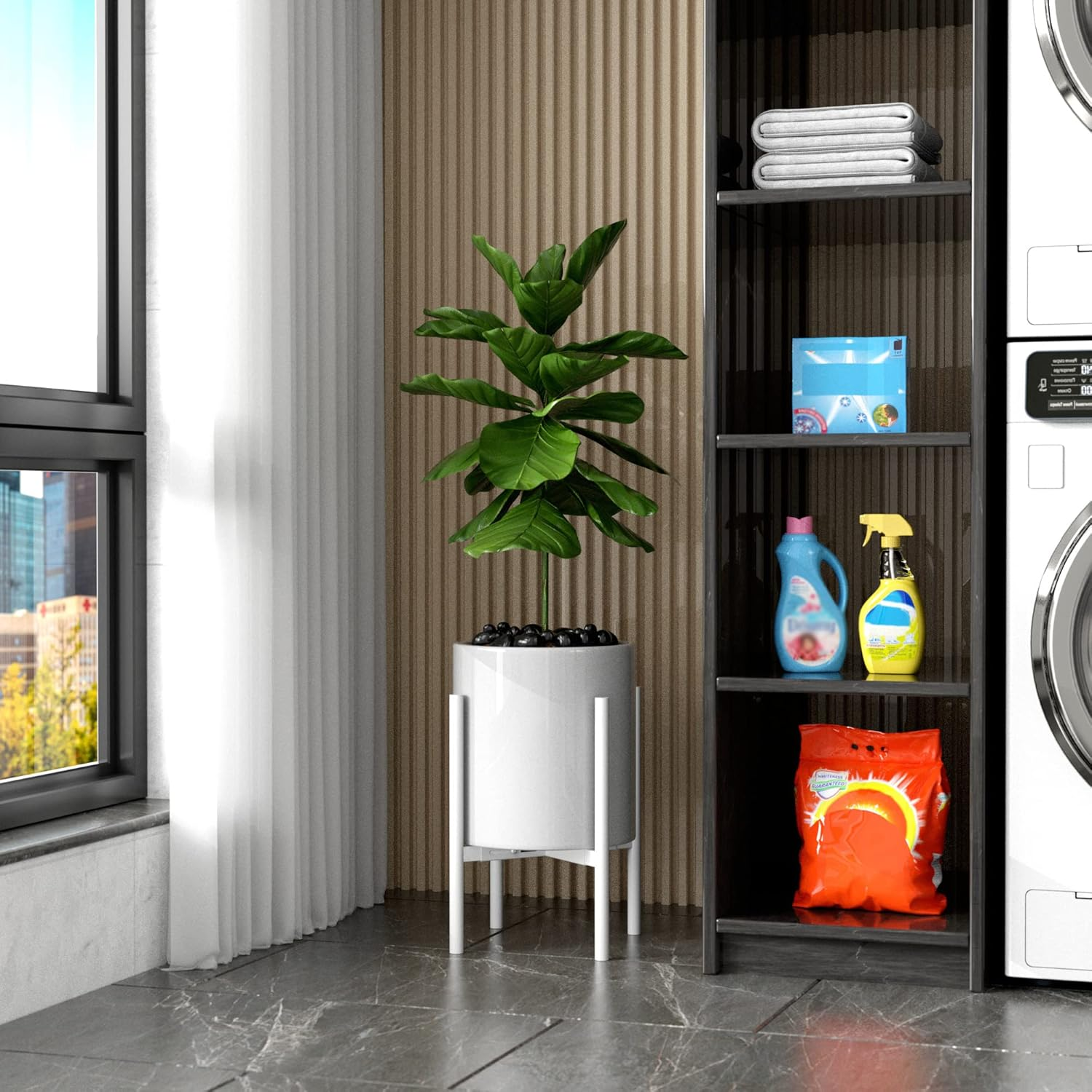 EKNITEY Adjustable Plant Pot Stand: Indoor Outdoor Modern Flower Holder Metal Plant Rack Organizer Planter Stand for Garden Patio Corner Bathroom Living Room Balcony Home Office (White) - Black image number 7