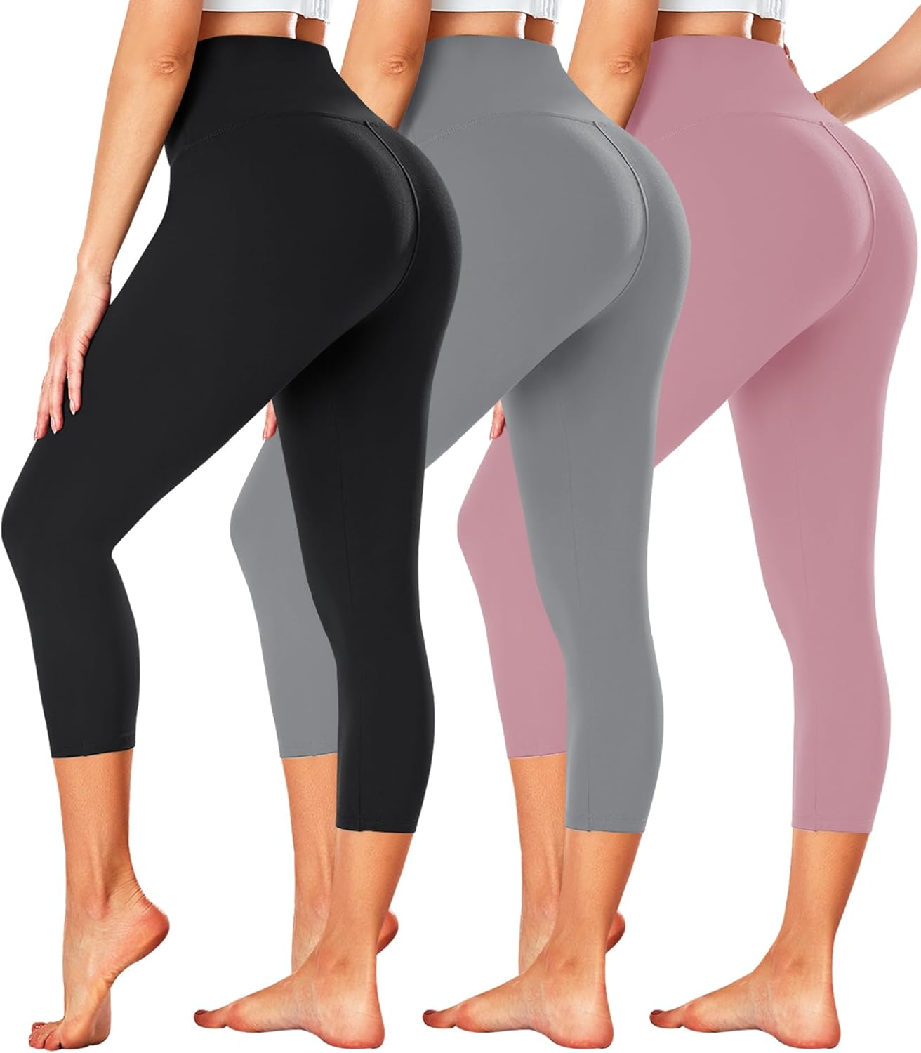 FULLSOFT 3 Pack Capri Leggings for Women