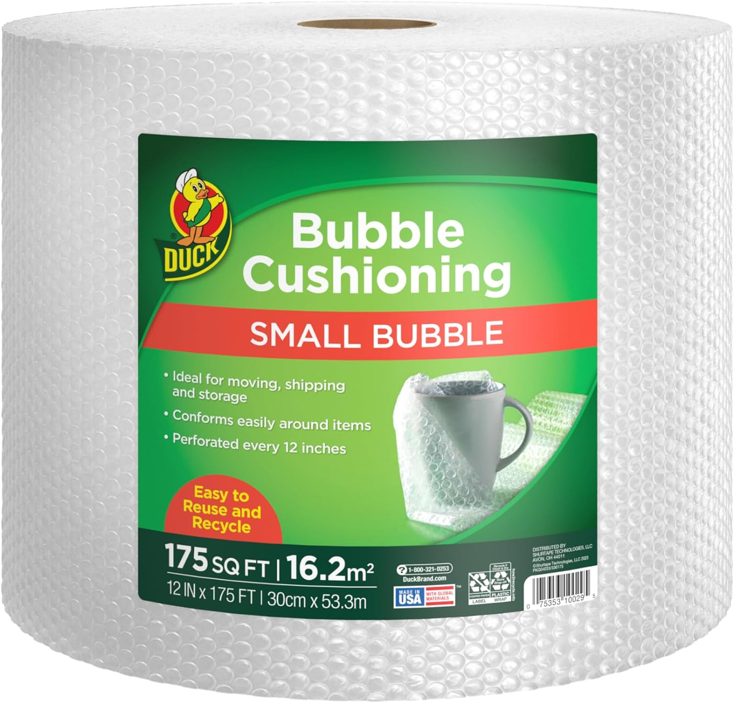 Duck Brand Bubble Wrap Roll, Original Bubble Cushioning, 12" X 175', Perforated Every 12" (286891) image number 3