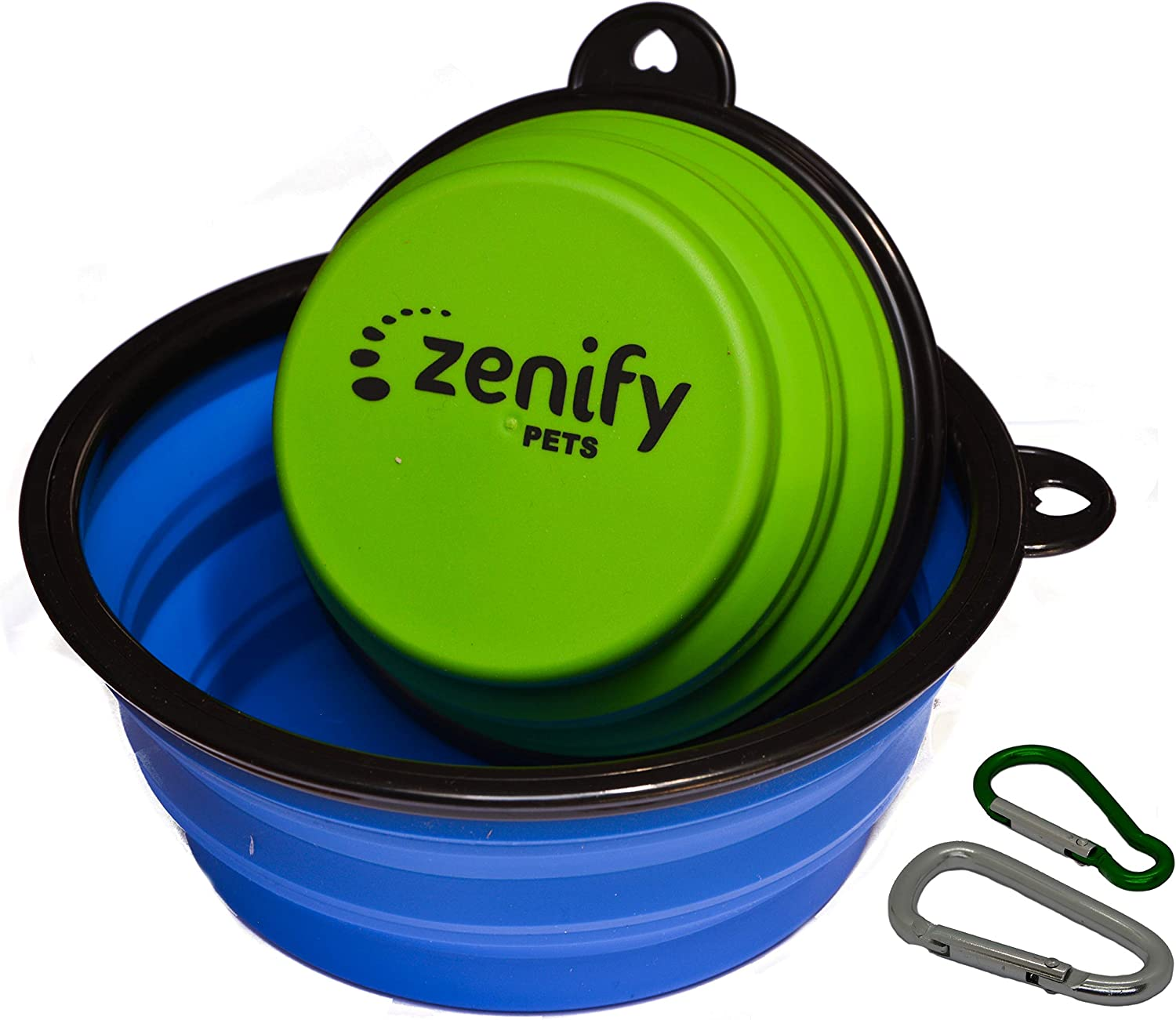 Zenify Dog Bowl Food & Water Feeder 2 Pack - Extra Large 1000Ml 17.8Cm & Small 400Ml 12.7Cm Collapsible Portable Foldable Travel Dish Leash Lead Slim Accessories for Puppy Dogs (Pink Xl/Blue S)