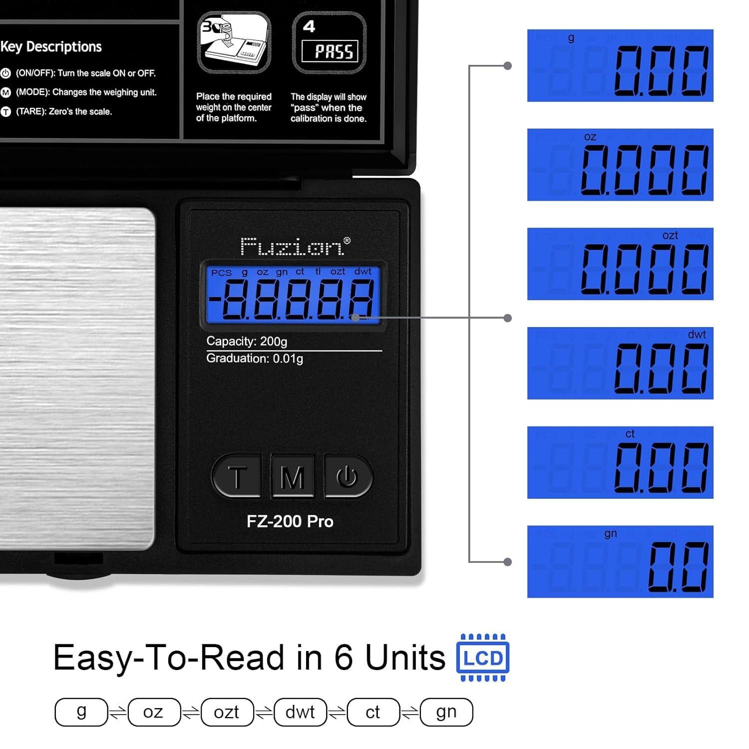 FZ-200 Pro Digital Pocket Scale, Black - Silver image number 4