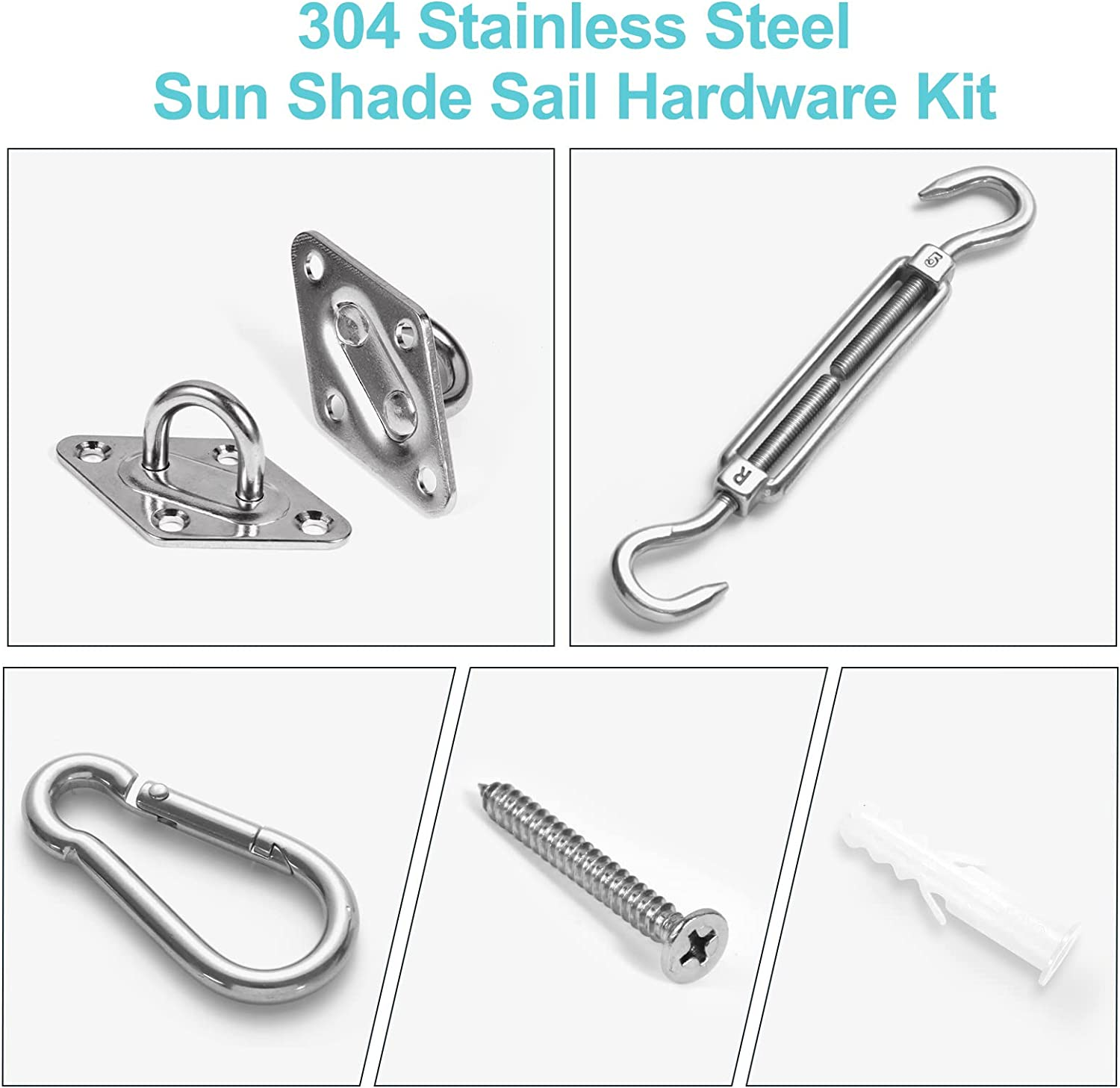 HOMPER Awning Attachment Set, Heavy Duty Sun Shade Sail Stainless Steel Hardware Kit for Garden Triangle and Square, Rectangle, Sun Shade Sail Fixing Accessories image number 3