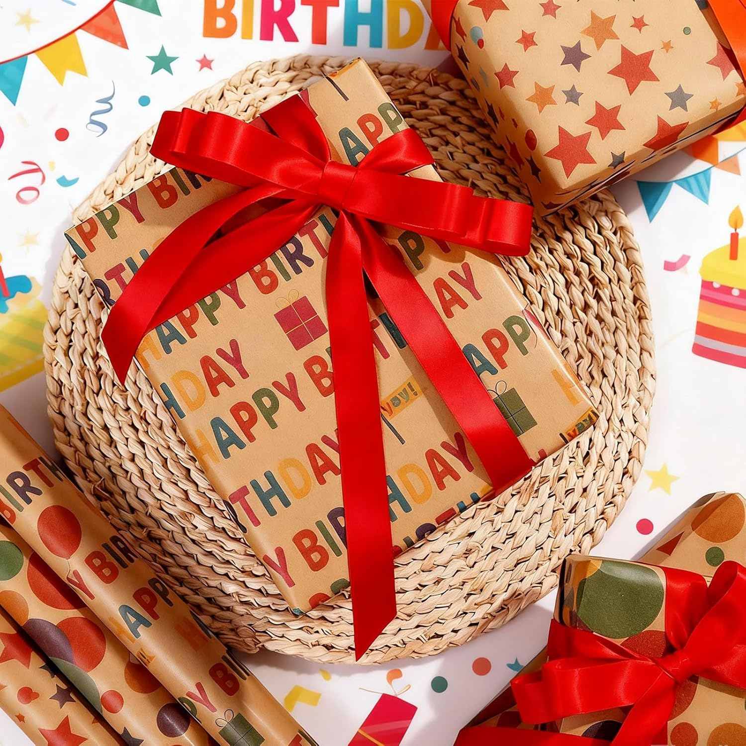 Birthday Wrapping Paper Roll &ndash; Colorful Happy Birthday Kraft Design &ndash; Thick, Wrapping Paper Birthday Gift Wrap Tear-Resistant for Gifts & Party Wrap, 43Cm Wide X 10M Long image number 4