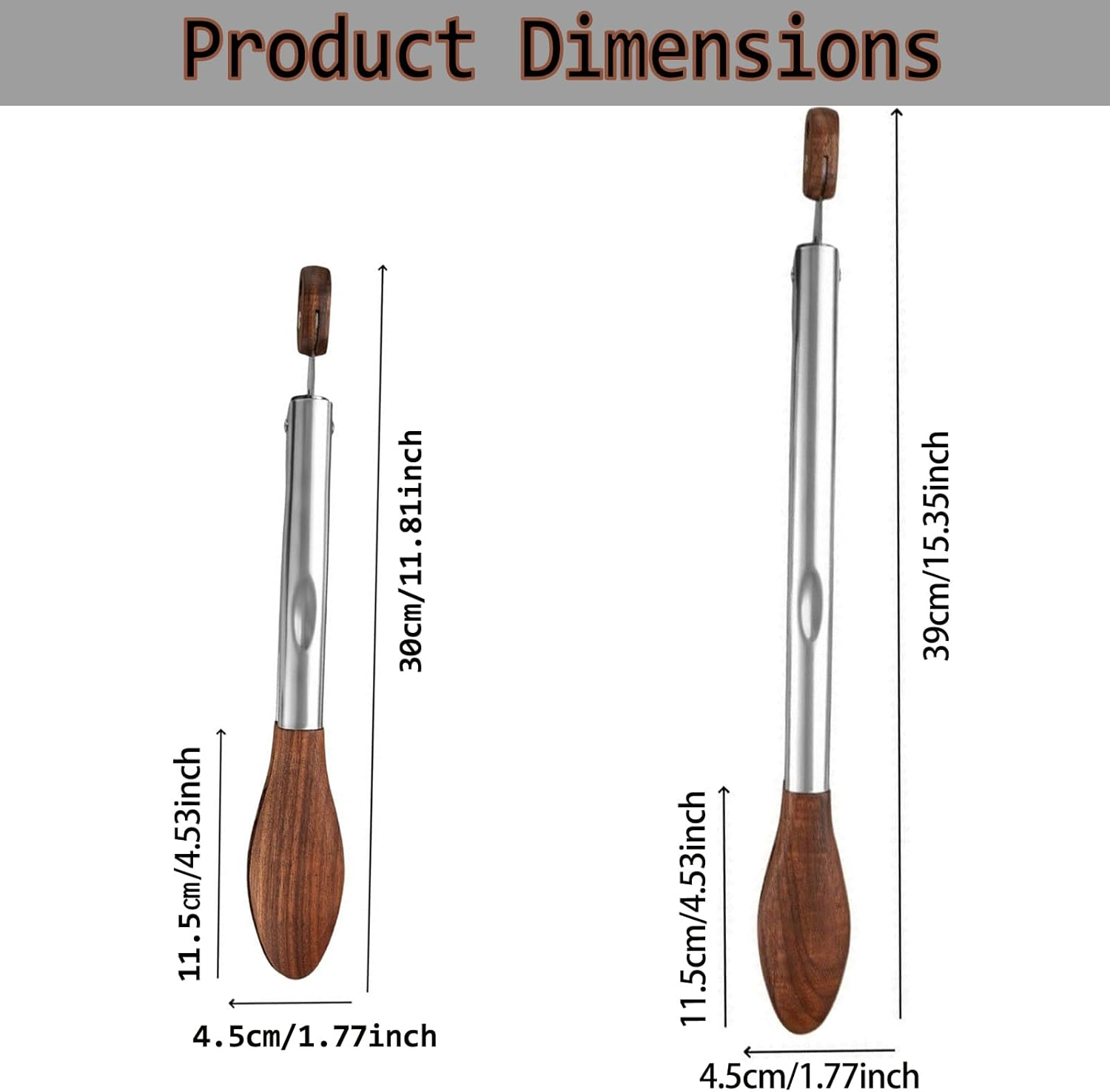 2 Pack Walnut Wooden Kitchen Tongs, 9/12 in Wooden Tongs, High Temperature Resistant and Non-Stick,For Serving Food Grilling BBQ Tossing Salad Flipping Burgers Cookware Tools image number 2