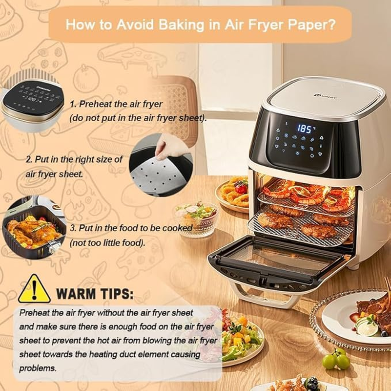 200-Piece Air Fryer Papers &ndash; Non-Stick Disposable Rectangular Parchment Paper Liners (5.5 X 8 In) for Ninja Foodi Dual Air Fryer DZ201, DZ401, 6-In-1 8-Qt 2-Basket