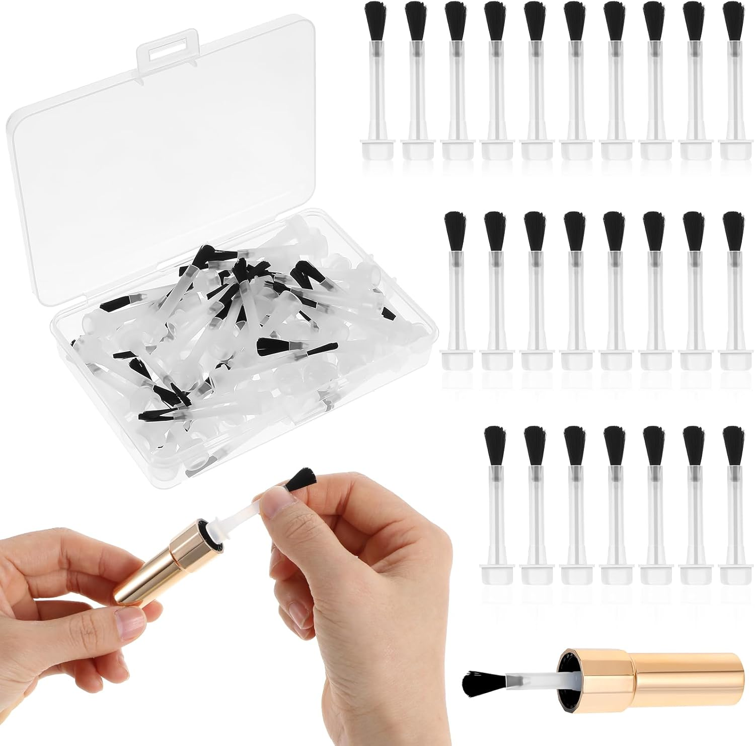 Ptwola Pack of 25 Disposable Replacement Brushes Dipping Powder Nail Art Brush Set with Fine Soft Bristles Nail Polish Brush Set with Handle for Home DIY Salon image number 3