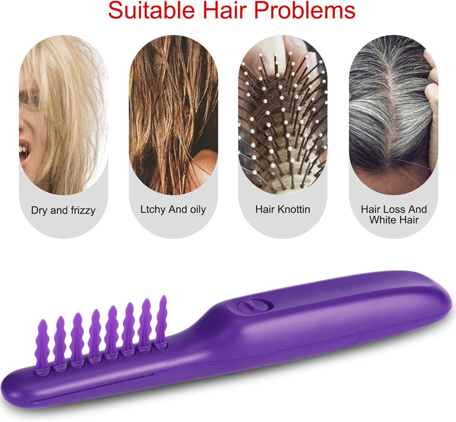 Electric Detangling Comb, Electric Detangling Comb Dry and Wet Ionic Massage Styling Tool for Curly Straight Hair, Purple
