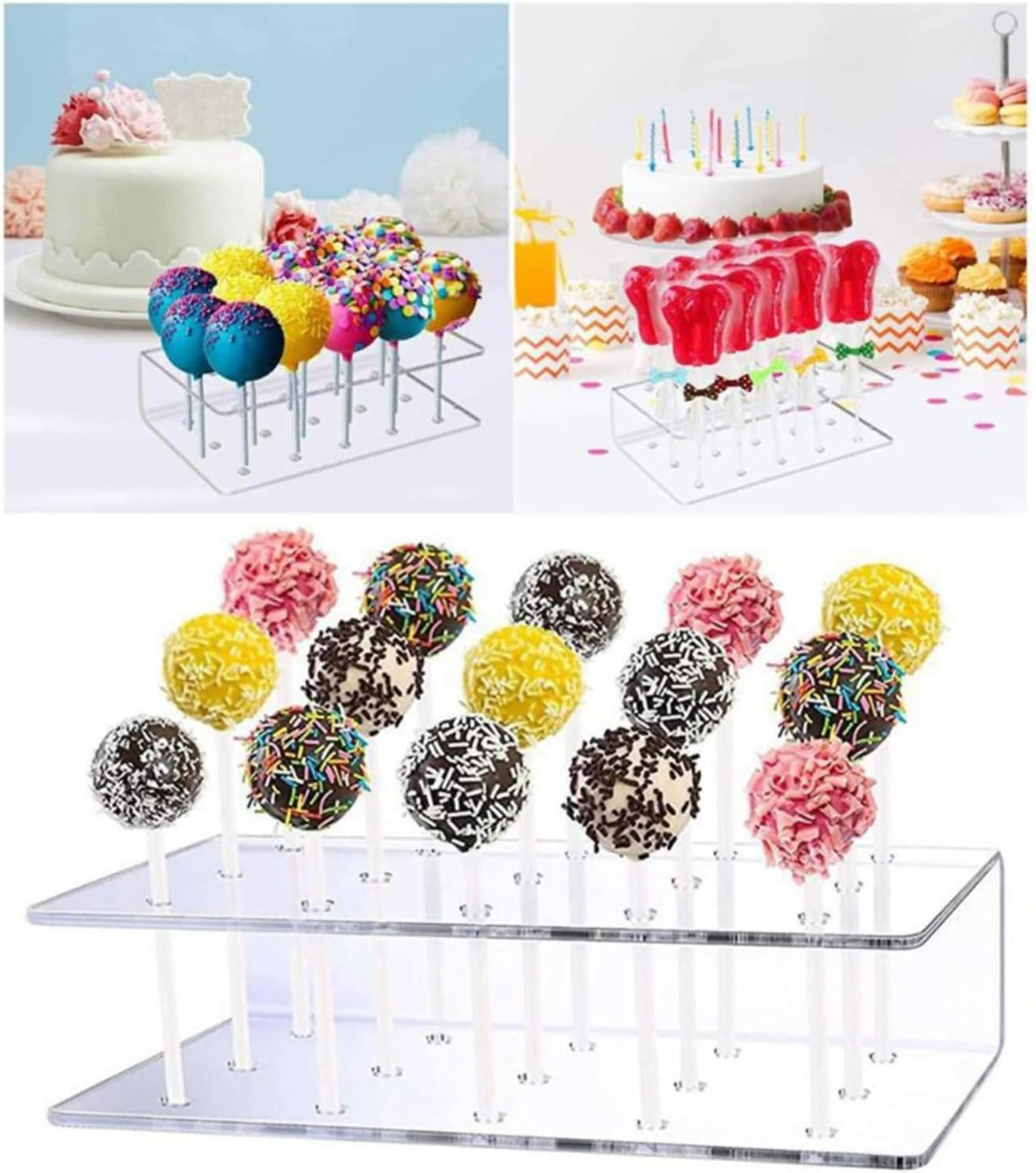 Lxcshljx 2Pcs Cake Pop Holder, 15 Hole Acrylic Transparent Lollipop Display Stand for Wedding, Birthday Party, Baby Showers, Halloween, Christmas Candy Decorative Making Tools image number 6