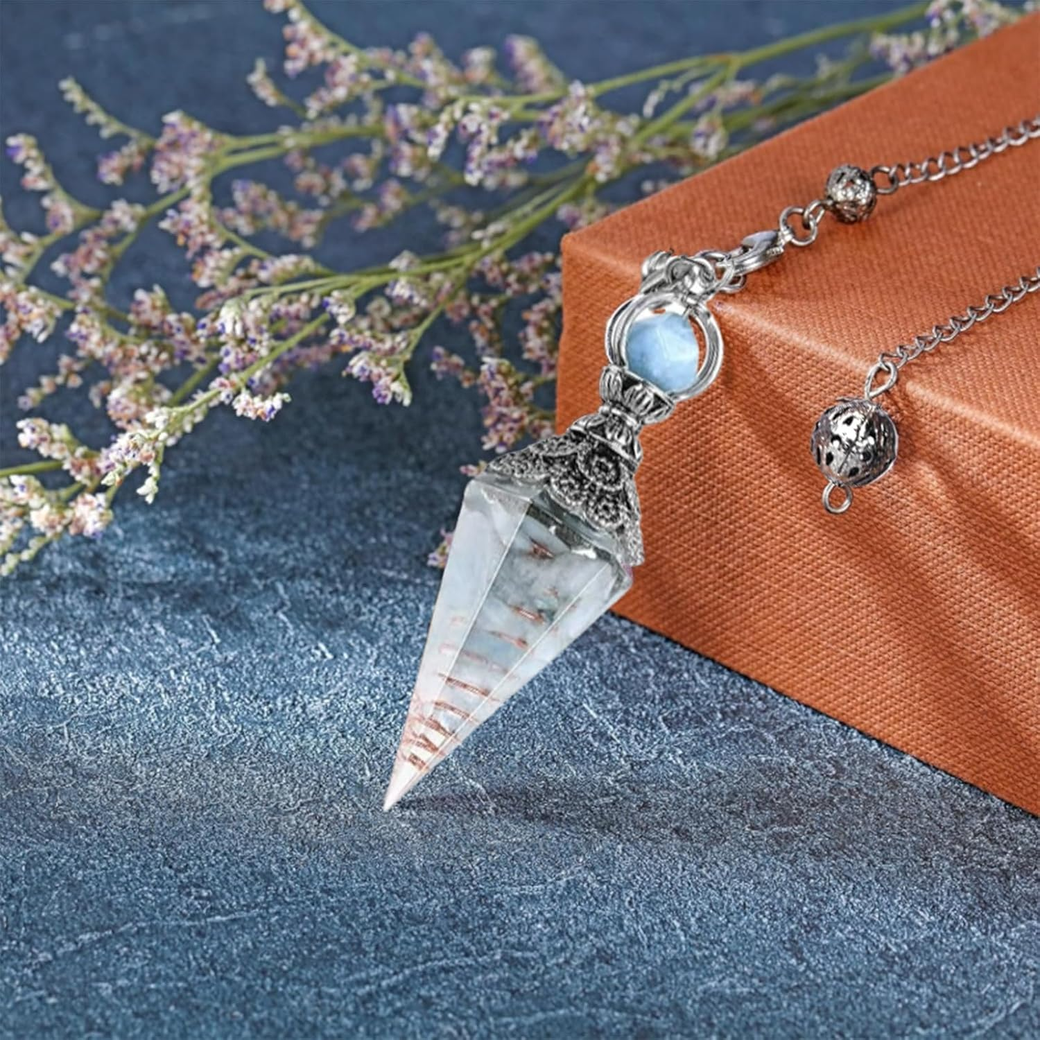 2 PCS Crystal Pendulum Set with Pouch, Natural Aquamarine Crystals for Dowsing Divination, Meditation, Chakra Balancing, Energy Healing, Spiritual Rituals