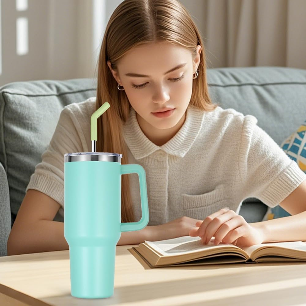 Stainless Steel Straws, Reusable, 6 Pieces Stainless Steel Straws with Silicone Tips, 30 Cm Metal Straw for Stanley Cup, Metal Straw with Cleaning Brushes for Cocktail, Smoothie and Juices, Straight image number 1