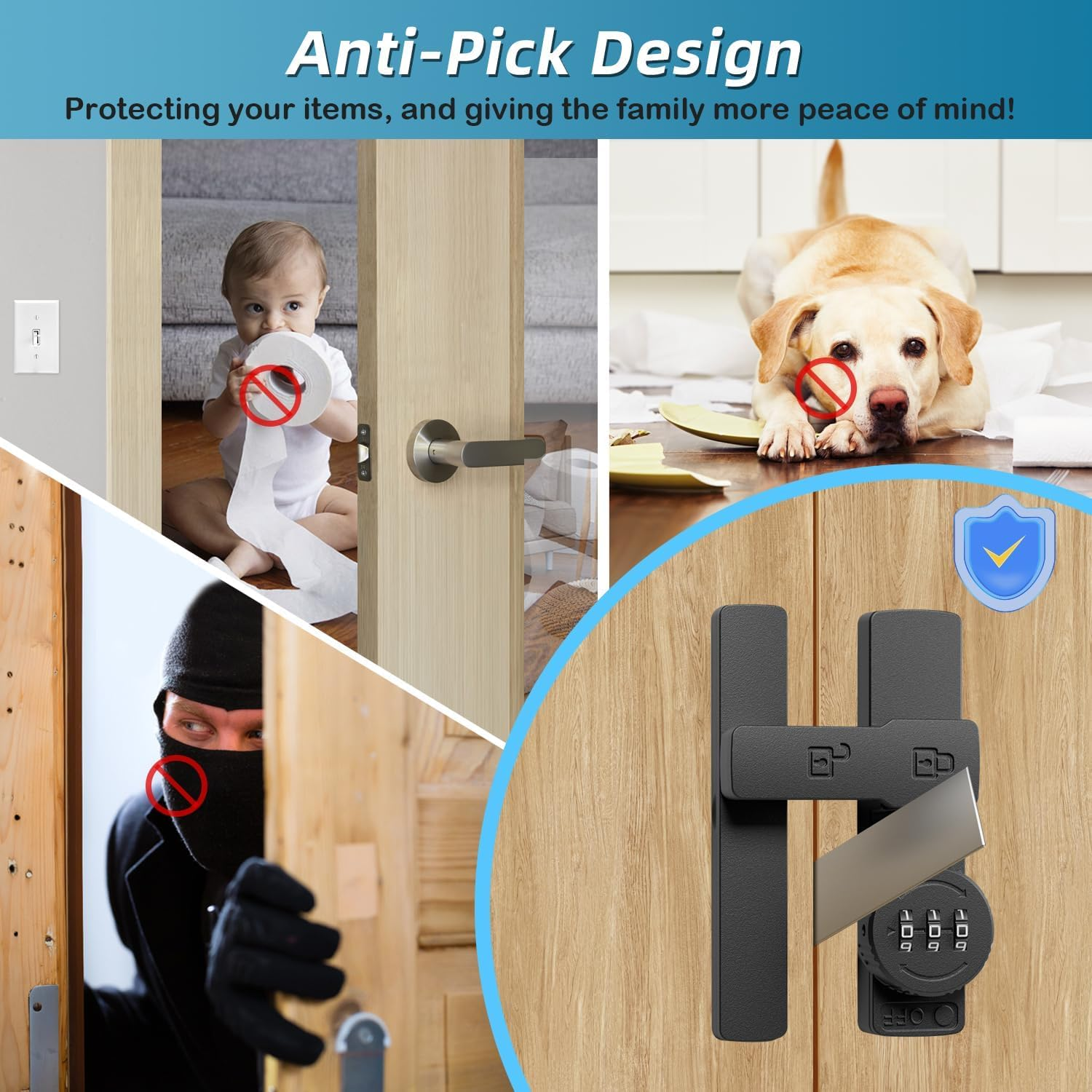 Barn Door Lock,Flip Latch Lock with Combination,90-180 Degree Sliding Door Lock,Cabinet 3-Digit Password Keyless,Gate Latches Hardware Barn Door Garage Shed Window (Barn Door Lock-180 Degrees) image number 4