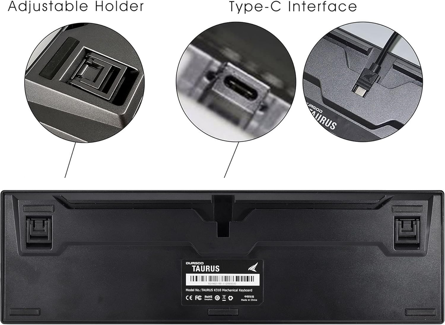 Durgod Taurus K310 Full Size Mechanical Keyboard | 104 Keys Tenkeyless | USB C Wired | Doubleshot PBT Keycaps | Programmable Keys | NKRO Rollover | Windows & Mac (Grey & Blue, Cherry Silent Red)