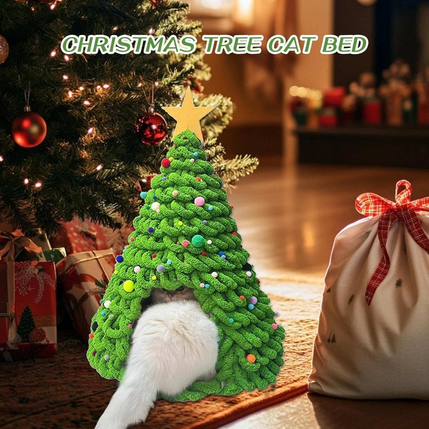 Cat Christmas Tree Bed - Kitten Cave Beds Material Set,Cave House Furniture Craft Decorations for Cats Dogs Pets Family Friends Holiday image number 2