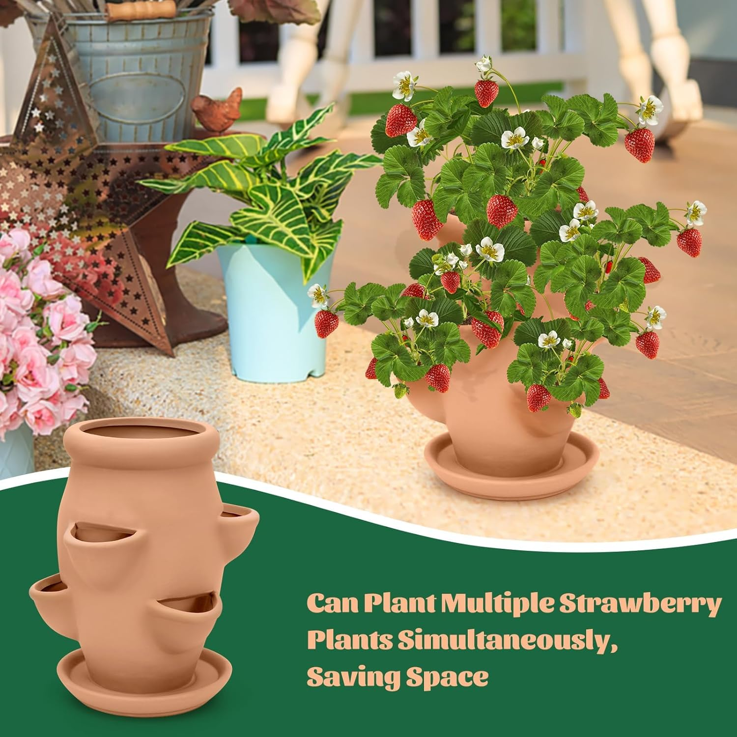 Strawberry Tower Pot Planter, Vertical Multi Pocket Ceramic, Terracotta Flowerpot Decorative Gardening Accessories, Strawberry Succulent Planter Tower for Outdoor Plants image number 6