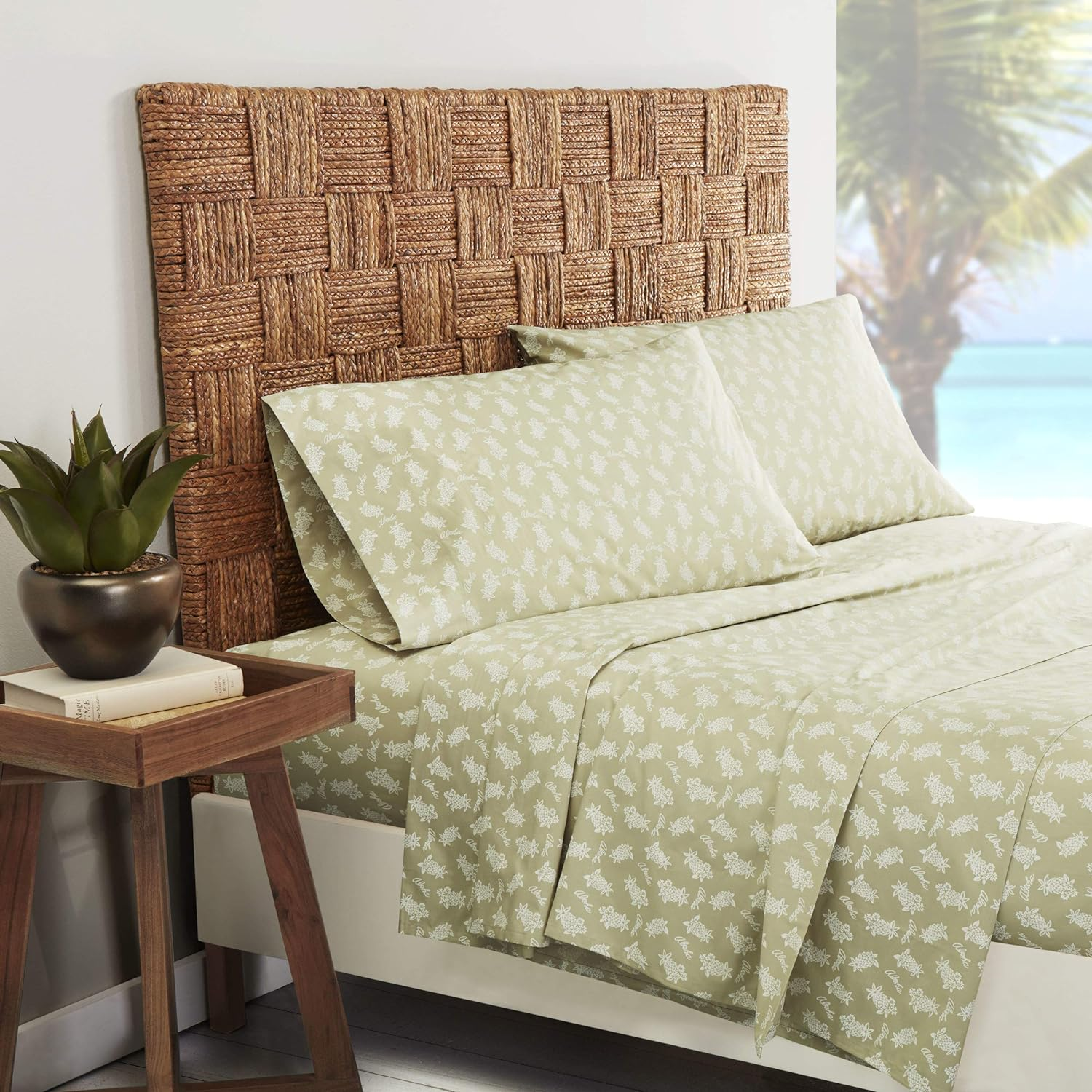 Tommy Bahama - Queen Sheets, Cotton Percale Bedding Set, Crisp & Cool, Stylish Home Decor (Aloha Pinapple Green, Queen) image number 5