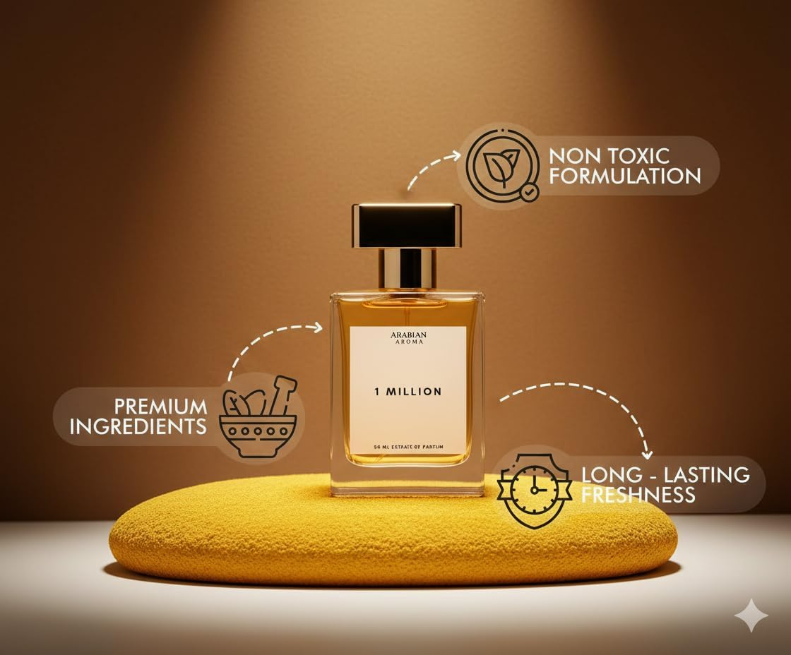 Arabian Aroma 1 Million Extrait De Parfum for Men | Long-Lasting Luxury Fragrance Eminine and Bold Scent, Hypoallergenic, Clean Perfume, Eau De Toilette for Women | 50 ML image number 3