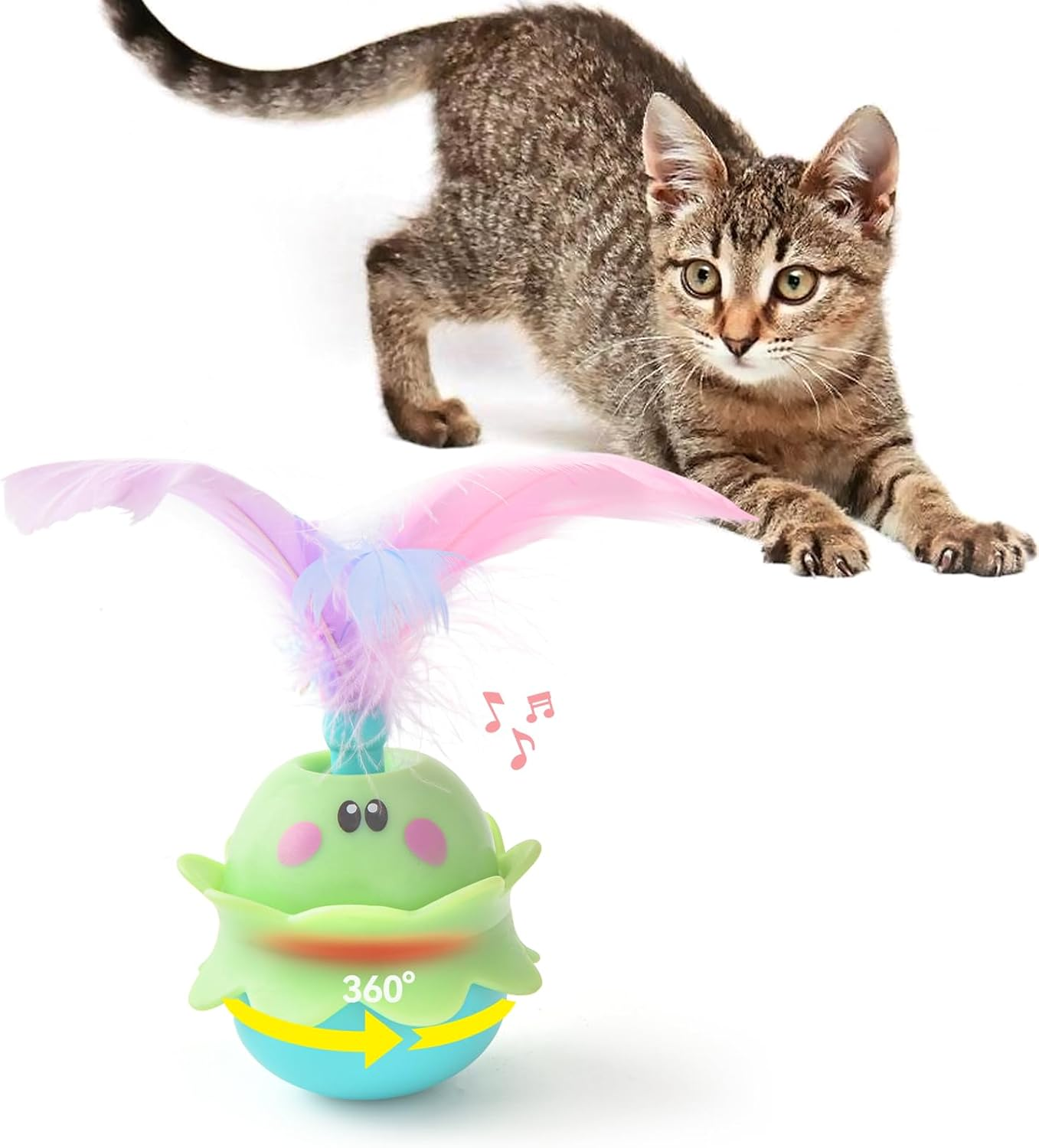 LIFLIX Interactive Automatic Cat Feather Toy, Rotating with LED Light, Electronic Chirping Toy for Indoor Cats, Rechargeable, Green image number 1