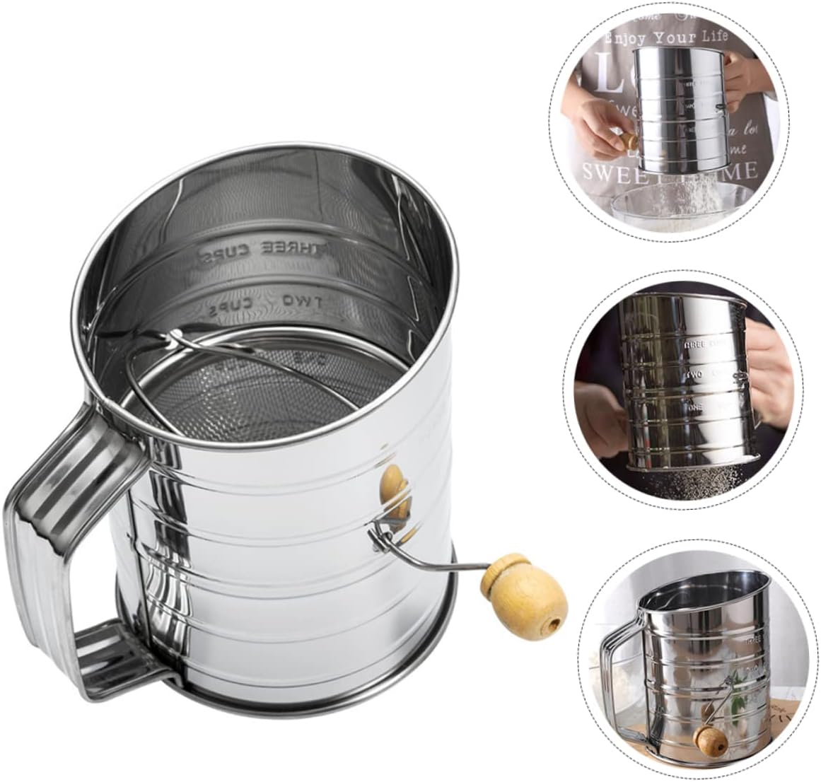 BRIGHTFUFU Hand-Operated Flour Sifter Sieve Fine Mesh Stainless Steel Flour Sifter for Baking image number 3