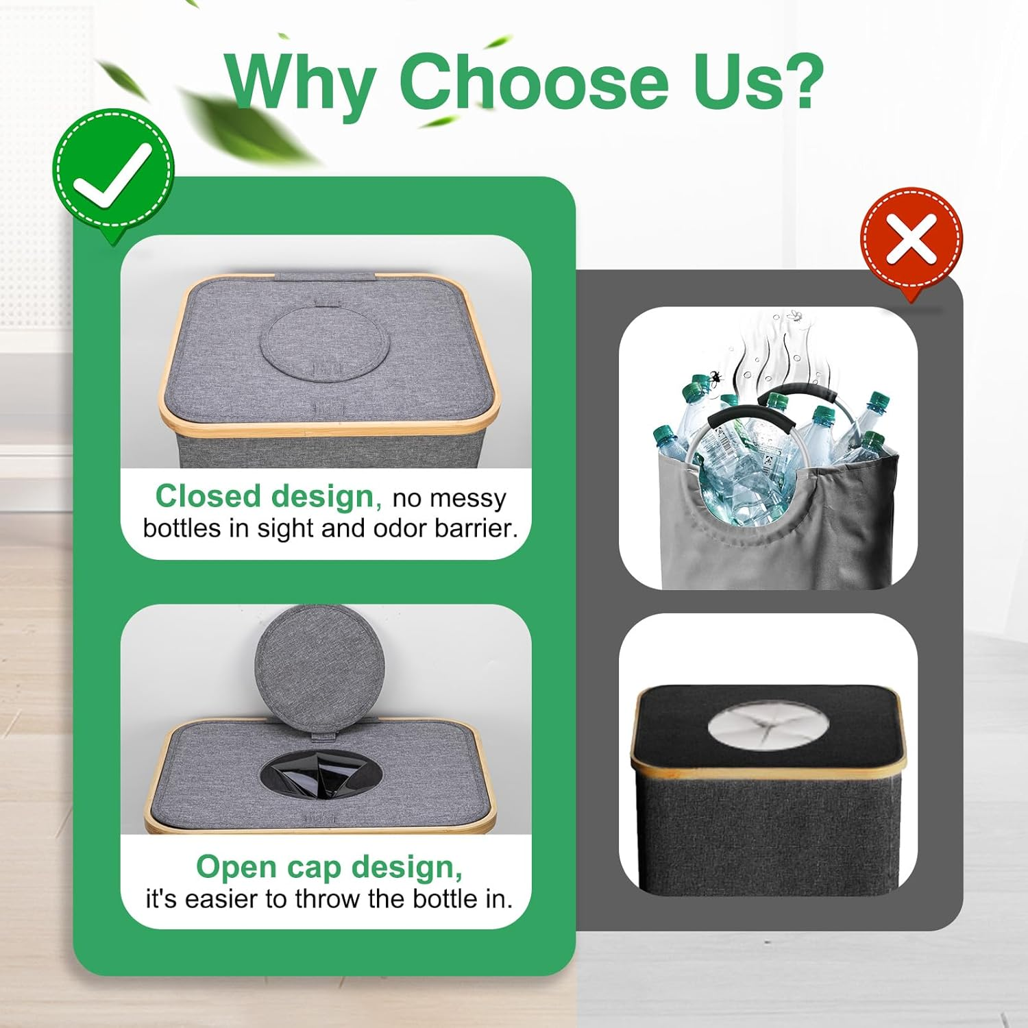 HOTOIQ Recycling Bin for Kitchen Home, Reusable Separate Recycling Bin Organizer,100L Recycling Waste Trash Sorting Organizer for Collecting Empties and Glass Waste,Deposit Bottles,Waterproof(Grey) image number 3