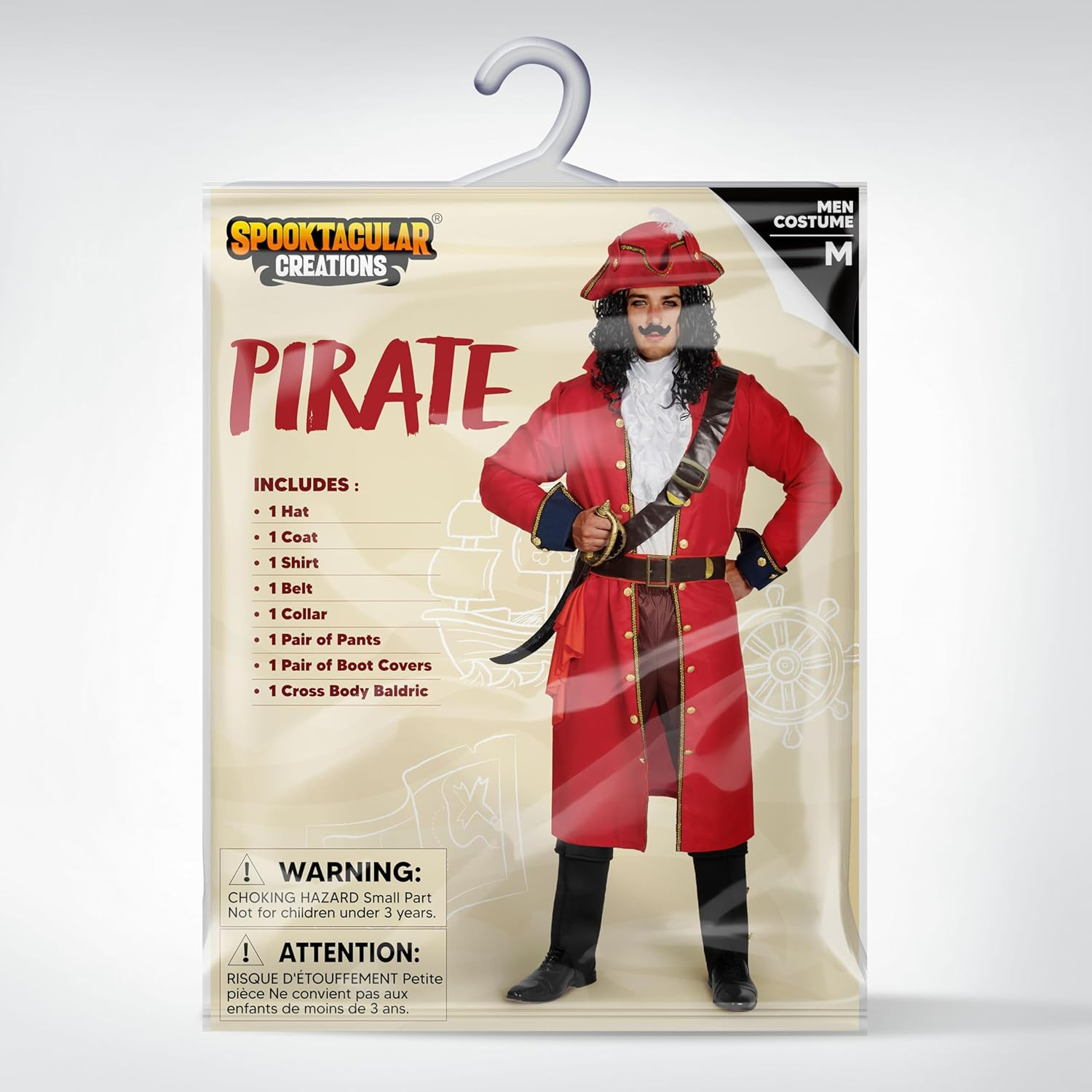 Spooktacular Creations Mens Pirate Captain Costume Set, Red Deluxe Captain Outfit for Adult Halloween Dress Up image number 2