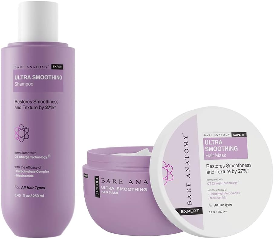 Bare Anatomy Ultra Smoothing Shampoo and Hair Mask Kit | Carbohydrate Complex & Niacinamide | Dry & Frizzy Hair | Paraben & Sulphate Free | Women & Men | 250Ml + 250G image number 3
