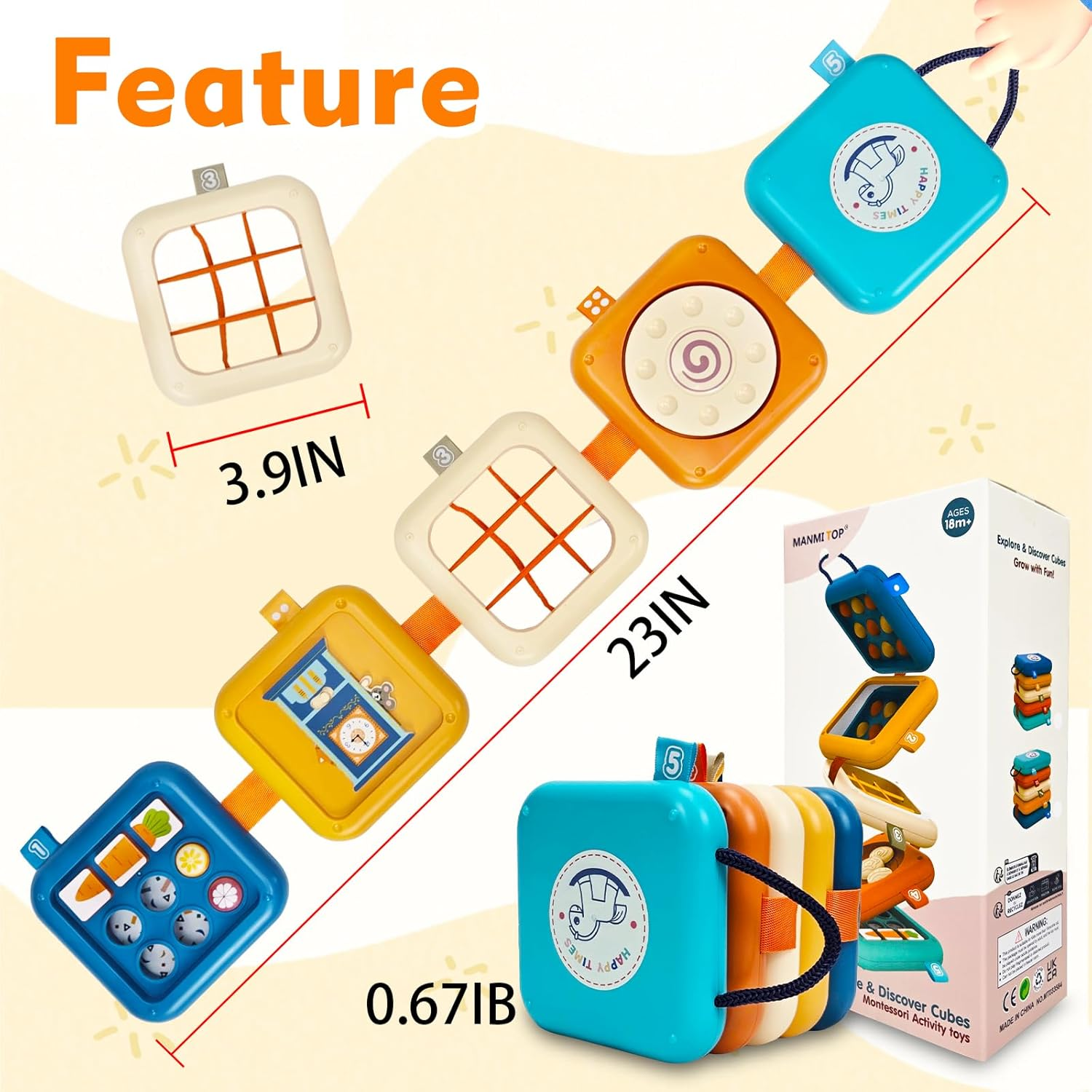 Baby Busy Board for 1 Year Old, Montessori Toys Toddler Toys Travel Activities Busy Cube Gifts Baby Boy Girl My First Montessori Busy Board image number 3