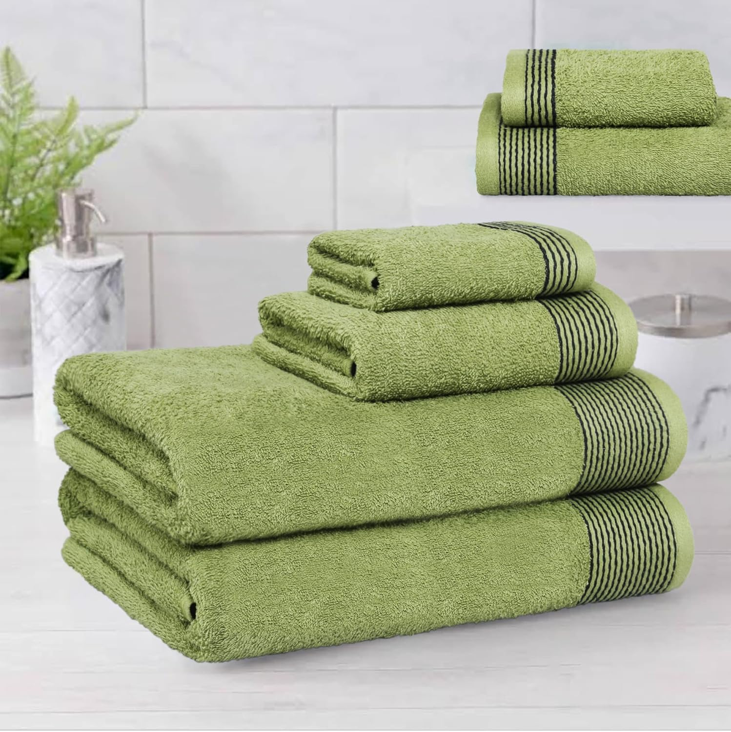 Belizzi Home 100% Cotton Ultra Soft 6 Pack Towel Set, Contains 2 Bath Towels 28X55 Inchs, 2 Hand Towels 16X24 Inchs & 2 Washcloths 12X12 Inchs, Compact Lightweight & Highly Absorbant - Kiwi Green - Brown image number 7