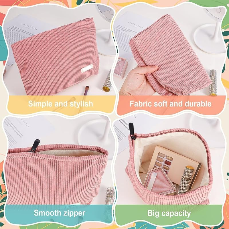 Cosmetic Bag Corduroy Makeup Bag,2Pcs Corduroy Cosmetic Bag Travel Makeup Bag image number 5