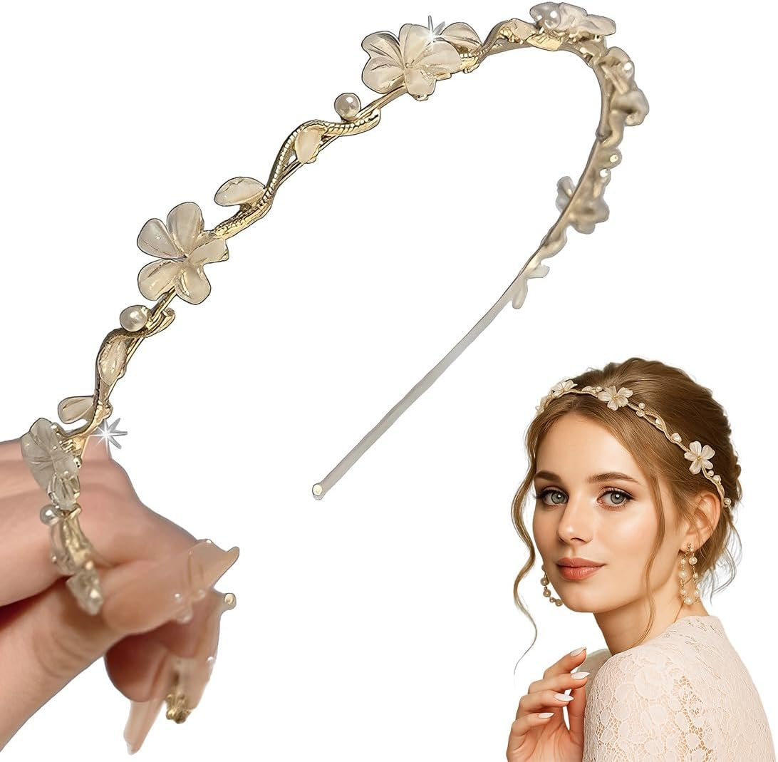 DWFEYOI Hair Accessories Communion Girls Hair Accessories Communion Girls Gold Flowers Headband Wedding Bridal Headpiece First Communion Festive image number 3