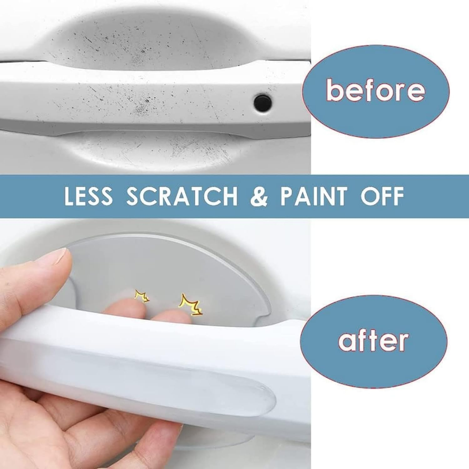 8 Pcs Car Door Handle Protectors - Transparent Waterproof Anti-Scratch Paint Universal Cup Handle Sticker image number 6