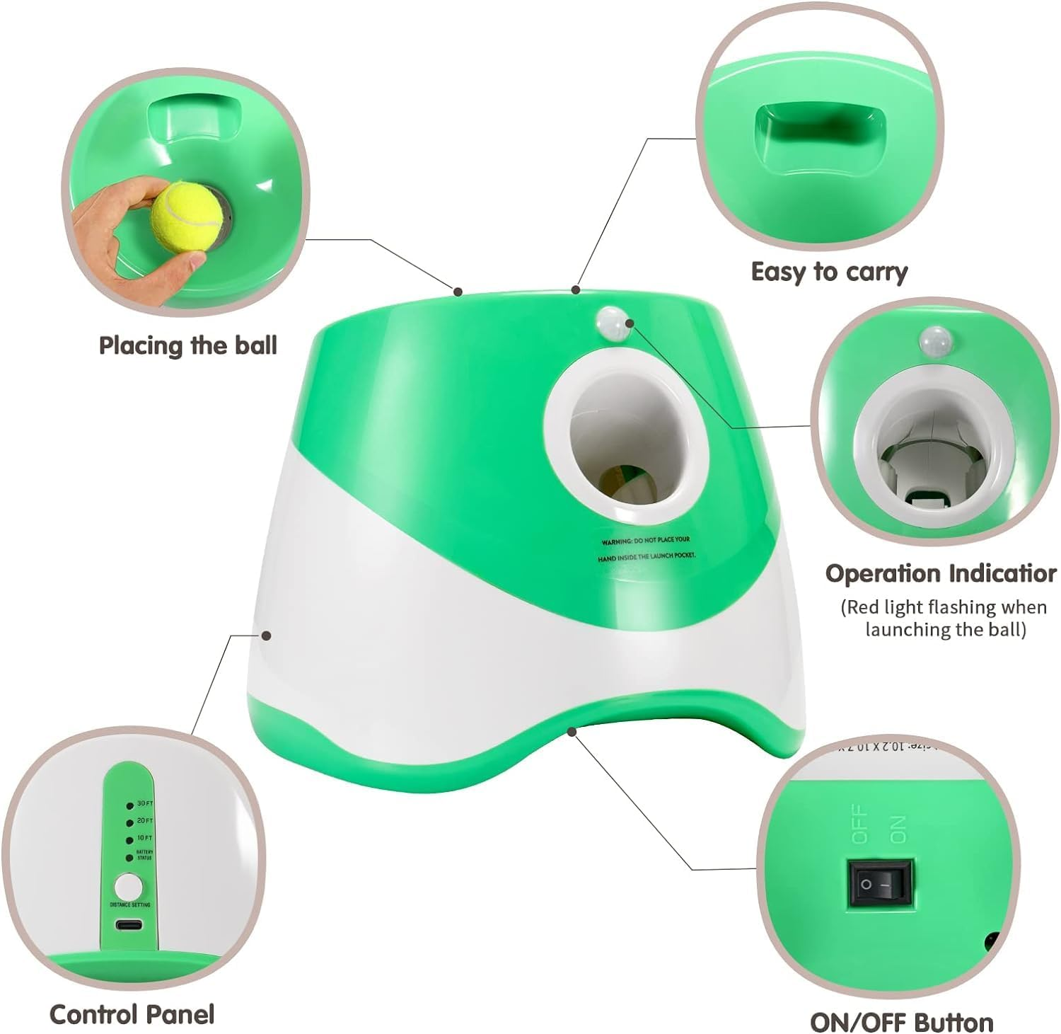 Automatic Dog Ball Thrower Launcher with 3 PCS Tennis Balls(2 Inch),Adjustable Thrower Distance 10-30 Ft,Interactive Dog Fetch Machine Toy for Small and Medium Dogs Portable (Grass Green) image number 2