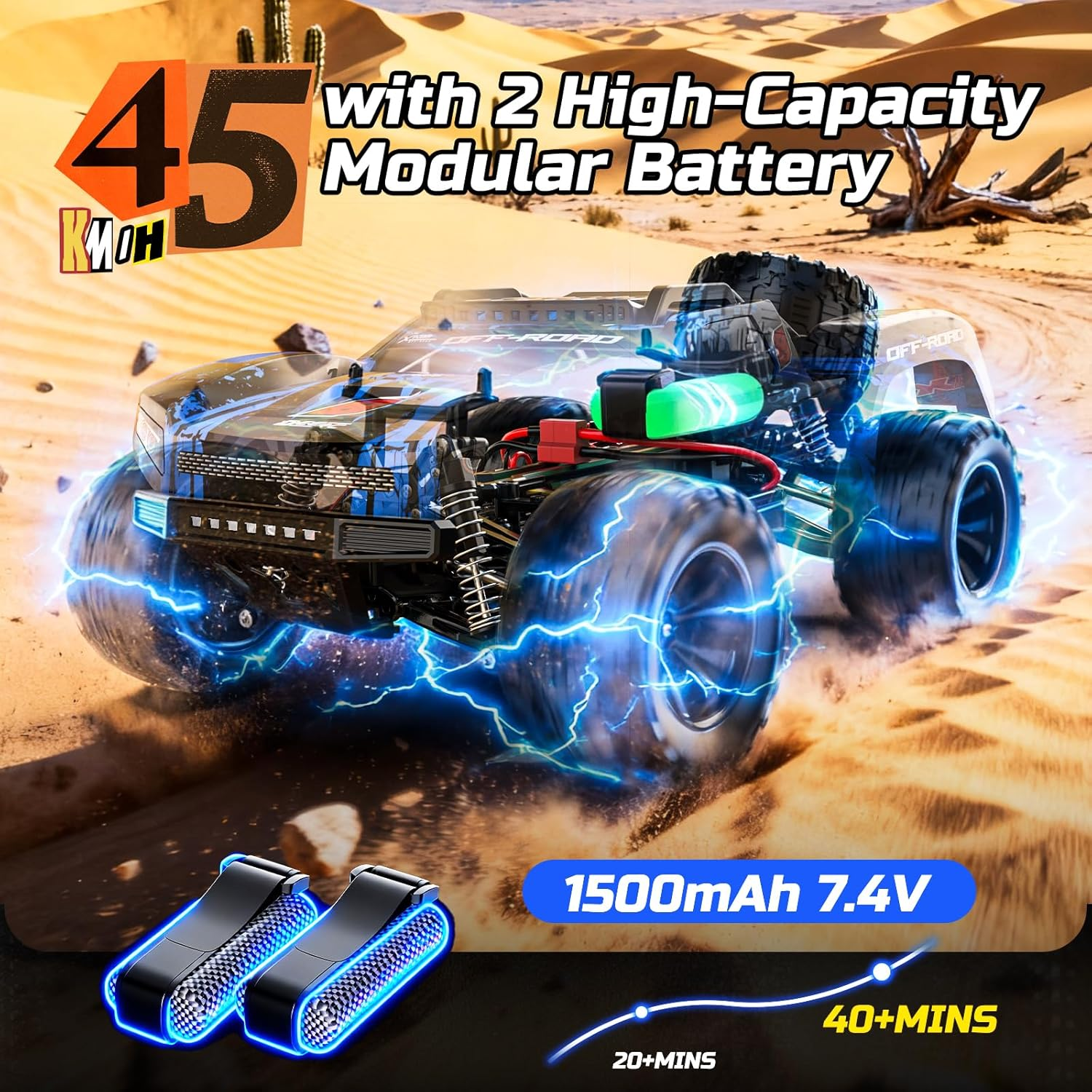 DEERC 9006E 1:12 RC Cars for Adults Boys, 45KM/H Off-Road Short Course Truck, 4WD All Terrain Remote Control Monster Truck, 2.4Ghz Waterproof Car with 2 Rechargeable Batteries, Spare Tire, LED Lights image number 3