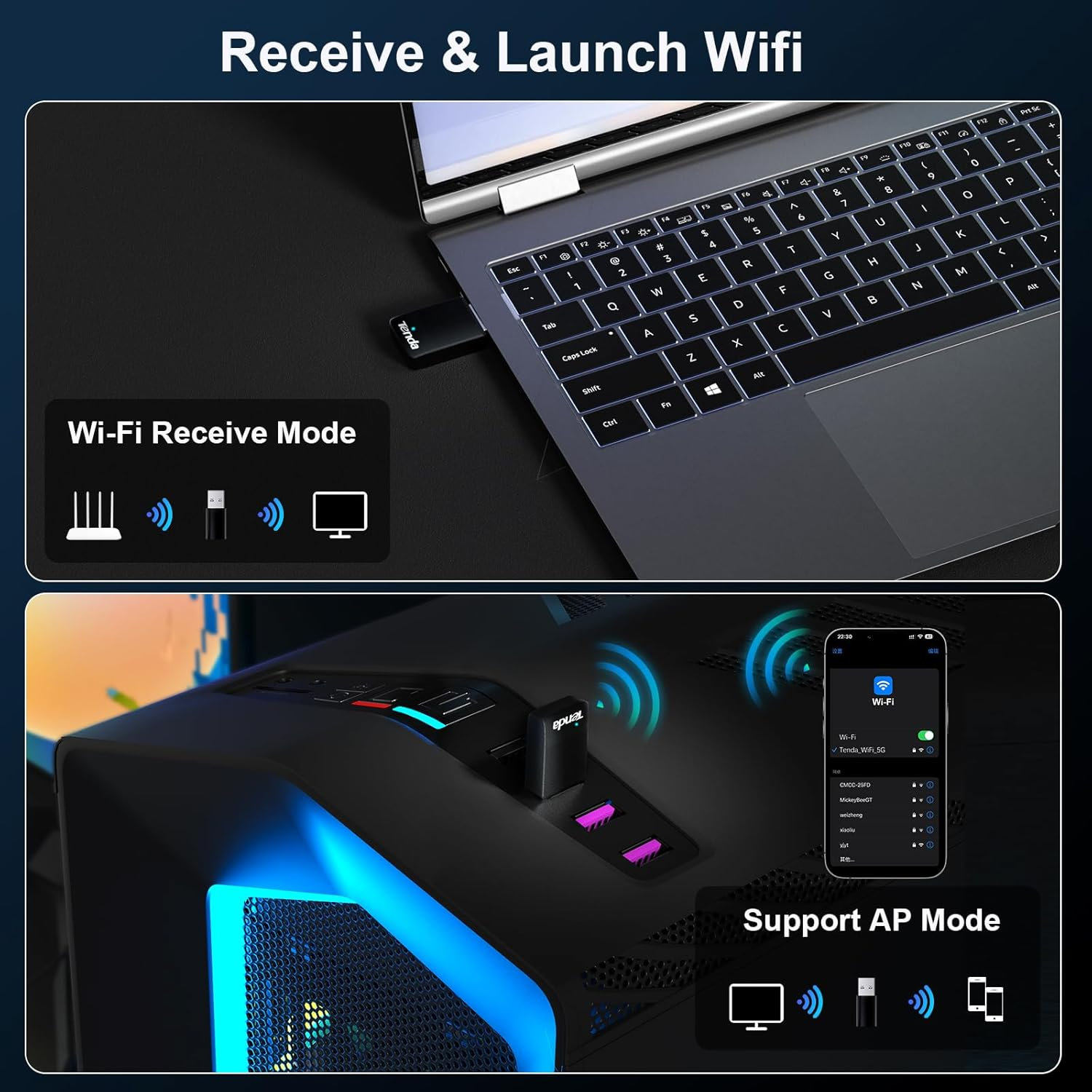 Tenda AX900 Wifi 6 USB Adapter - Dual-Band 600Mbps 5Ghz/ 286Mbps 2.4Ghz, Mini Usb Wifi 6 Adapter for Desktop PC Laptop, Wireles Wifi Adapter for Windows 11/10/7/Linux3.10+/Ubuntu, USB Wifi Dongle(U11) image number 5