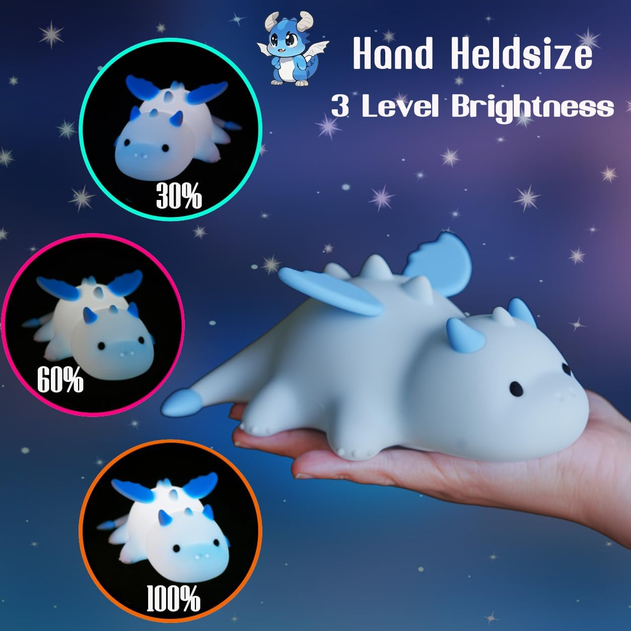 POSSHE Dragon Night Light, Cute Baby Dragon Gifts, Soft Silicone Lamp with 3 Level Warm Light and RGB Changing, Breastfeeding Nursery Portable Kawaii Bedside Lamp for Baby, Toddler, Boys and Girls - Color 1 image number 6