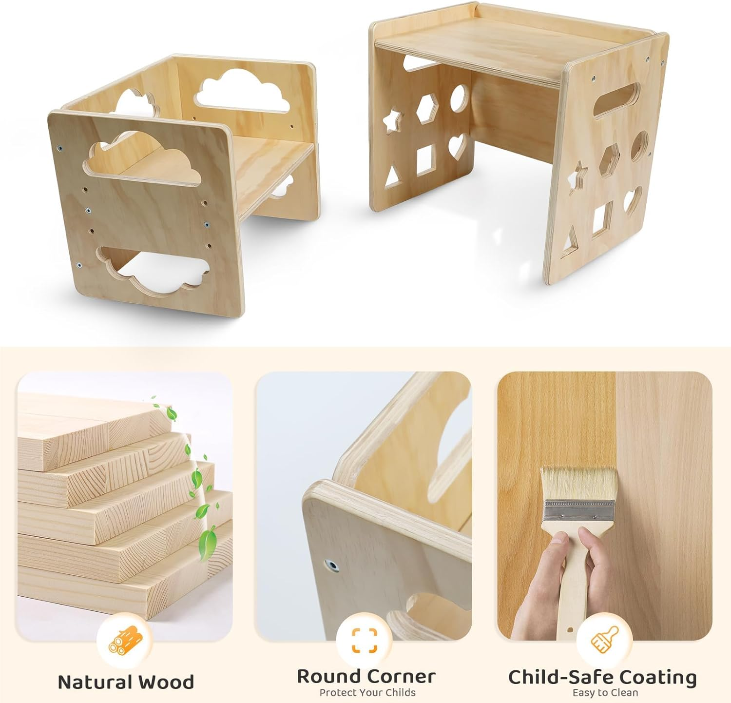 Kids Table and Chair Set Wooden Toddler Table and Chair Set Baby Activity Table with Blackboard Kids Activity Table Step Stools Kid Table Chair for Eating Drawing Reading