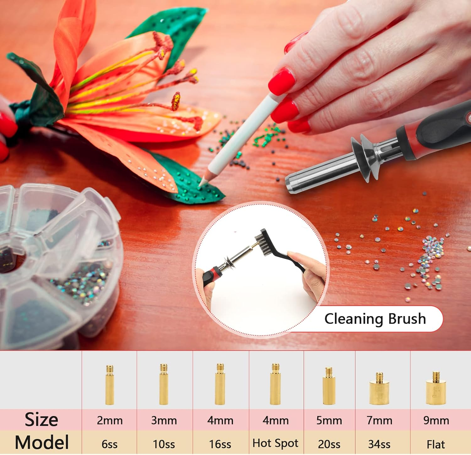 Hotfix Rhinestone Applicator Tool, Catcan Bedazzler Kit with Rhinestones for Clothing, 2 Boxes AB Crystal Rhinestones, 7 Tips, Tweezers, Jewel Picker, Trays, DIY Crafts Black-Red image number 4