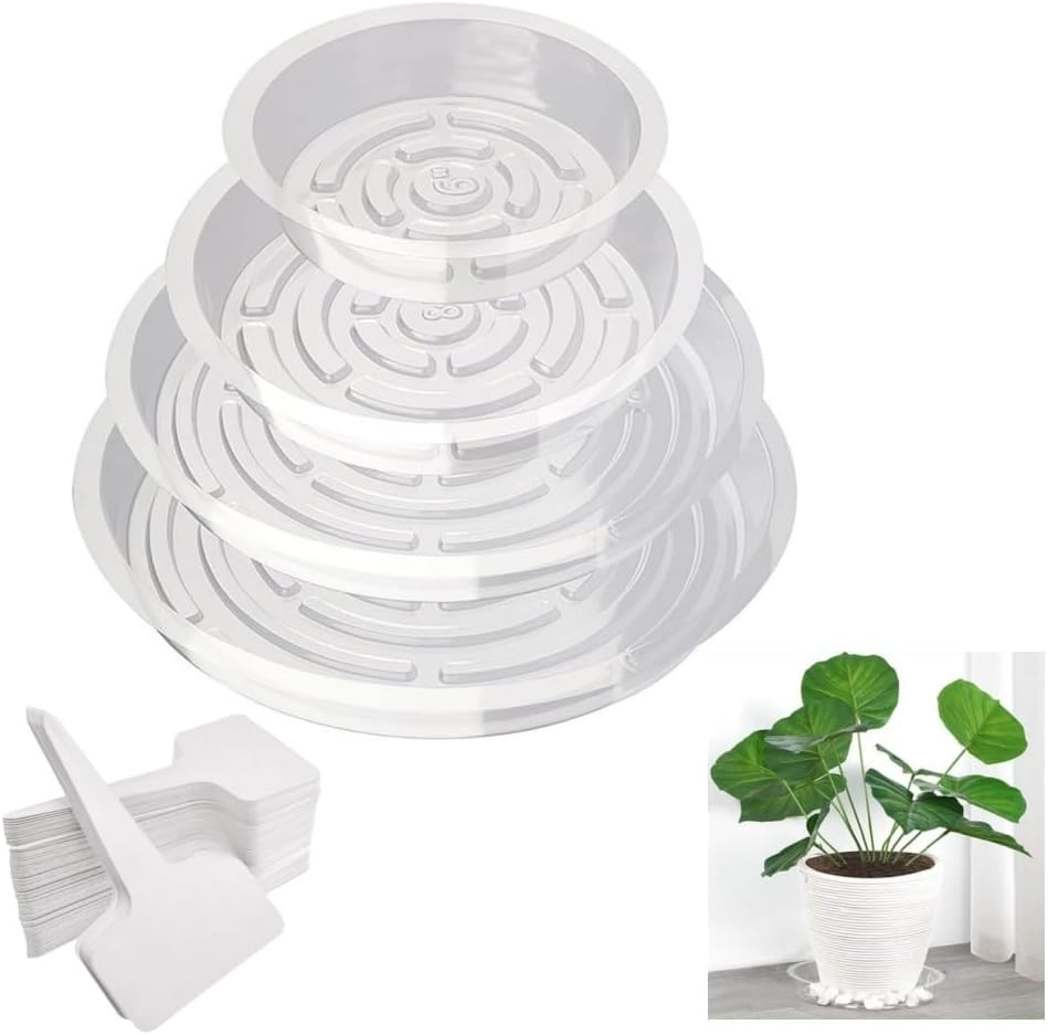 24 Pcs Clear Plastic Plant Saucer Drip Trays,Large Plant Plate Dish 6, 8, 10, 12 Inches Pot Saucers Flower Pot Set,With 25 T-Type Nursery Garden Labels,For Indoor Flower Pots and Planters image number 3