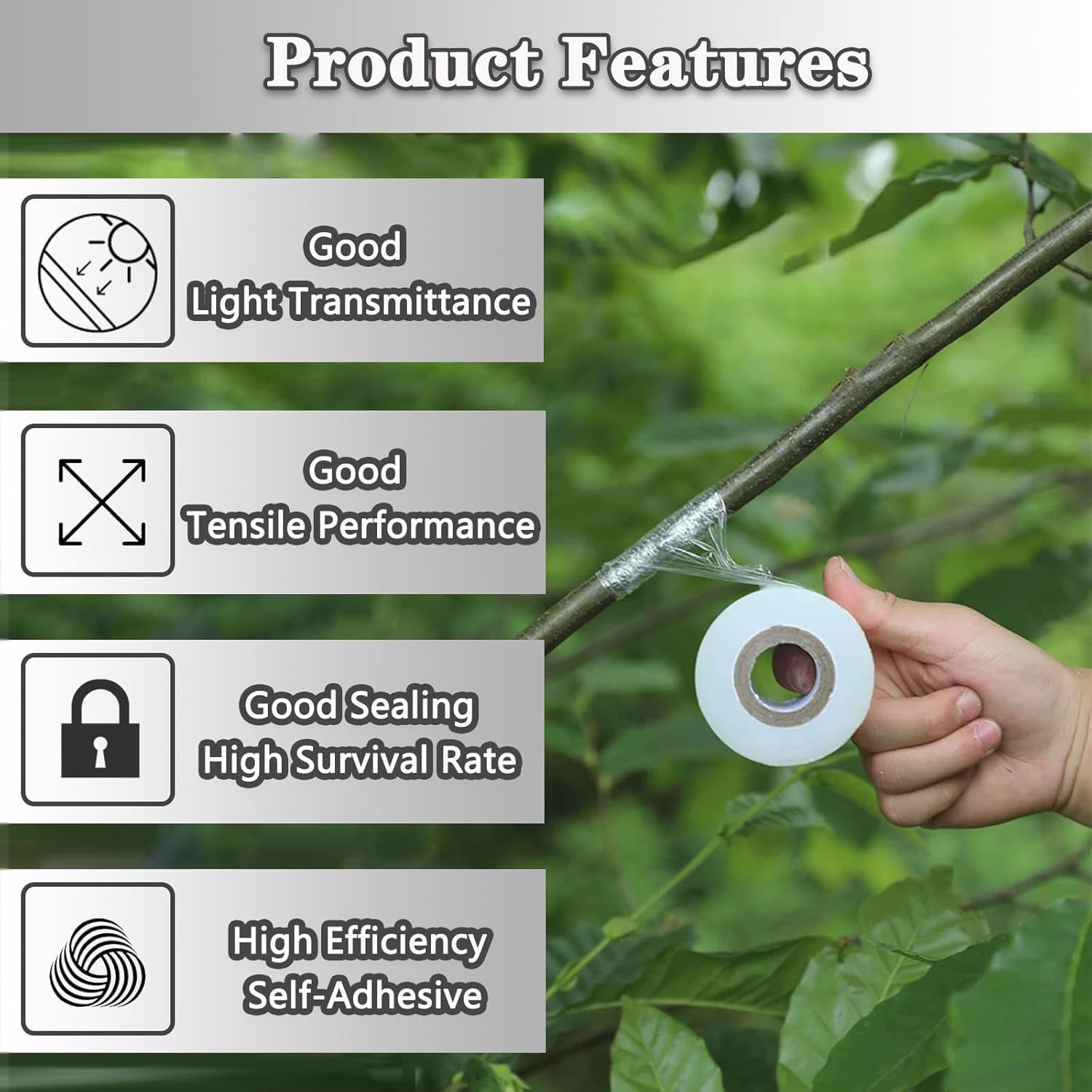 4 Pack Grafting Tape for Fruit Trees, 2 Color Stretchable Floristry Film, Plants Repair Tapes for Floral Fruit Tree and Poly Budding Tape - Green & White image number 3