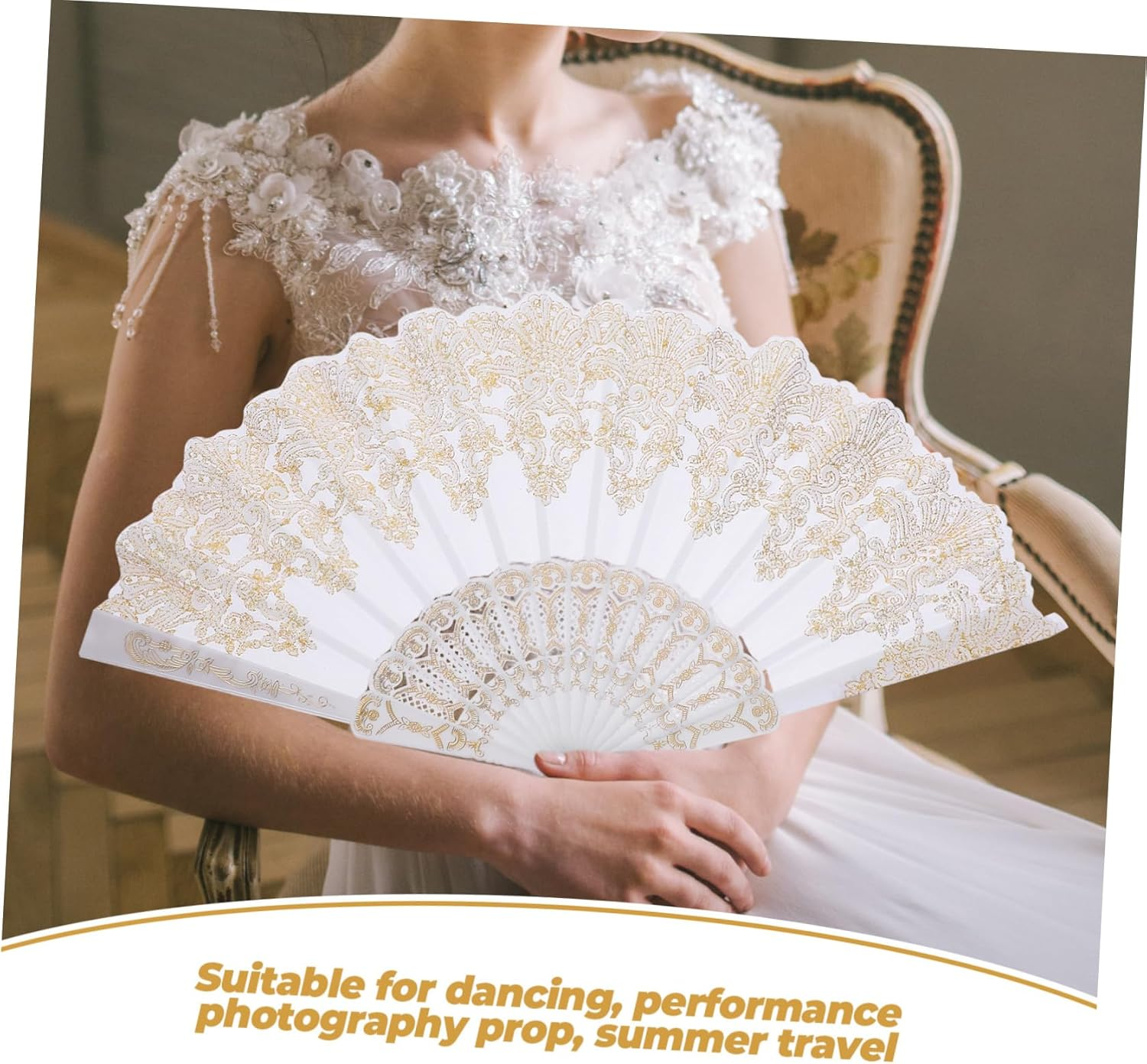 GARVALON 2Pcs Gilding Fan Chinese Vintage Style Fans Dance Performance Handheld Retro Hand image number 1