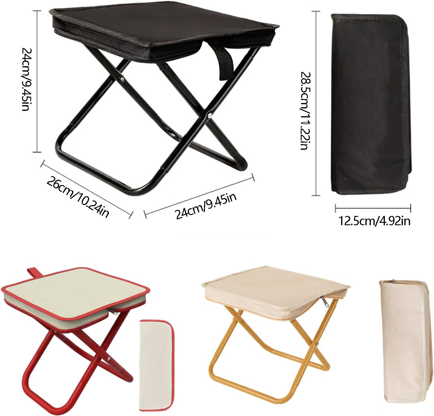 Taicols Portable Chair, Collapsible Stool,Lightweight Portable Stool for Adults,Ideal for Camping, Hiking, Outdoors, and Events,Camping, Foldingstool with Carry Bag, 11In Chair (Black) - Red image number 3