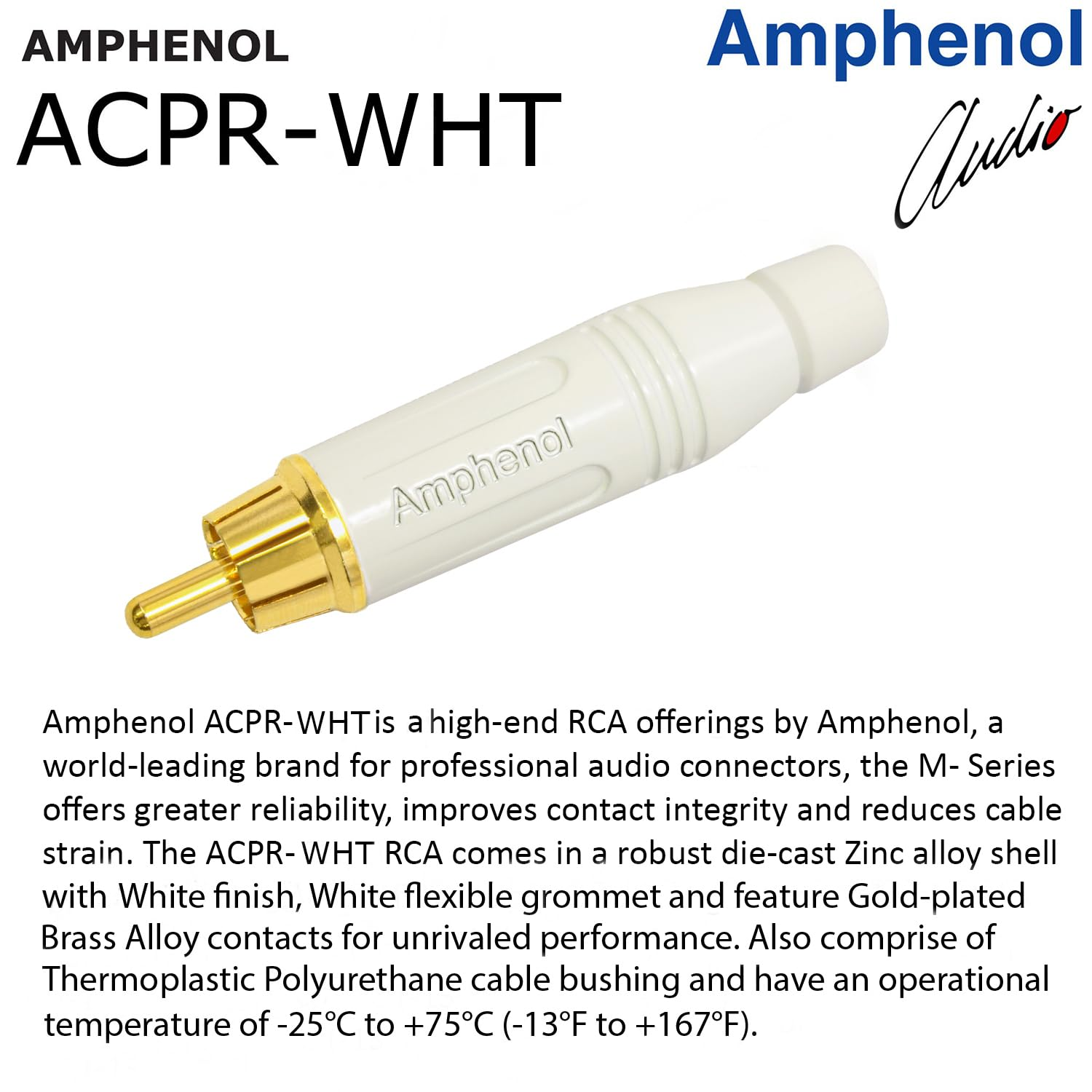 2 Foot RCA Cable Pair - WBC-PRO-LOCAP Low-Capacitance (14Pf/Ft) 22 AWG Ultra-Silent Audiophile & Professional-Grade Audio Interconnect Cable with Amphenol ACPR Gold RCA Plugs & Black Tweed Jacket image number 1