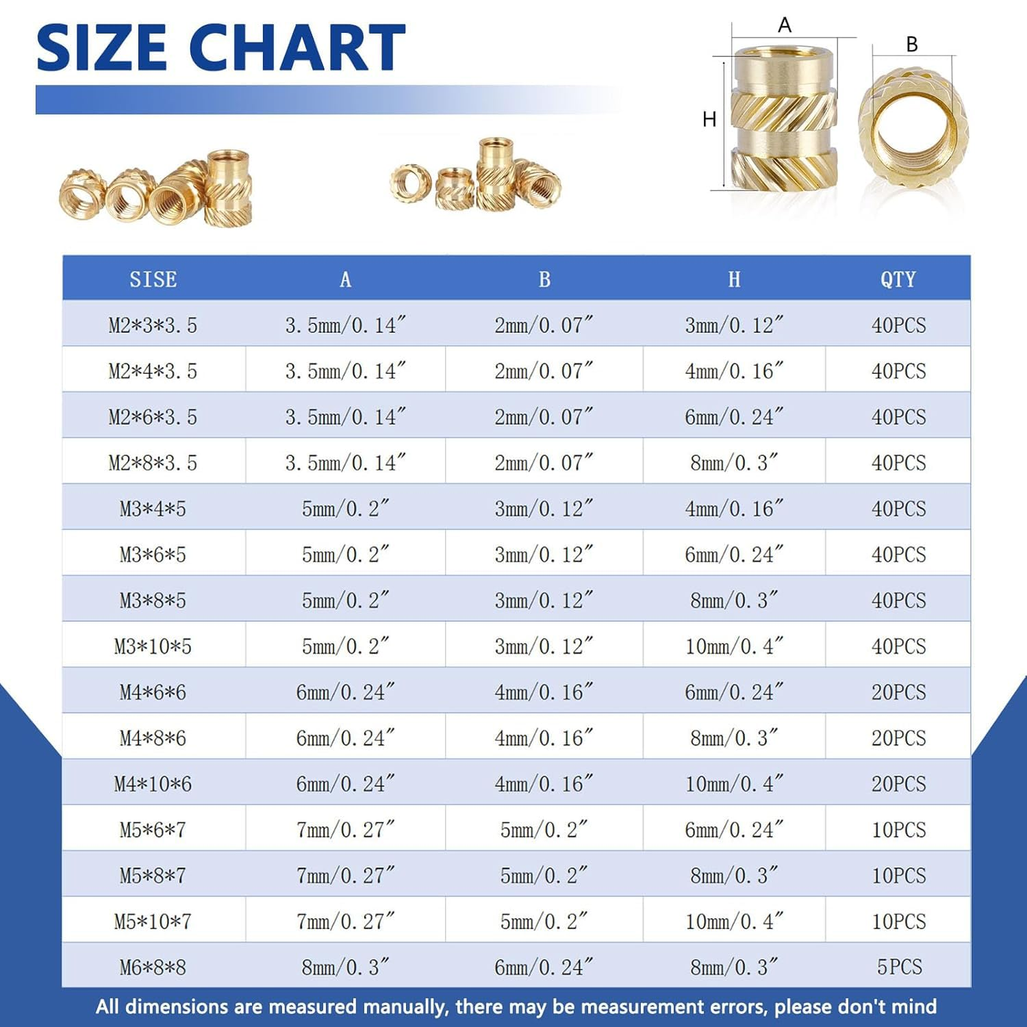415-Piece Brass Threaded Inserts Kit - M2 M3 M4 M5 M6 Heat Set Inserts for 3D Printing & Plastic Molding, High-Temperature Resistance Knurled Nuts for DIY Projects, Automotive and Electronics image number 2