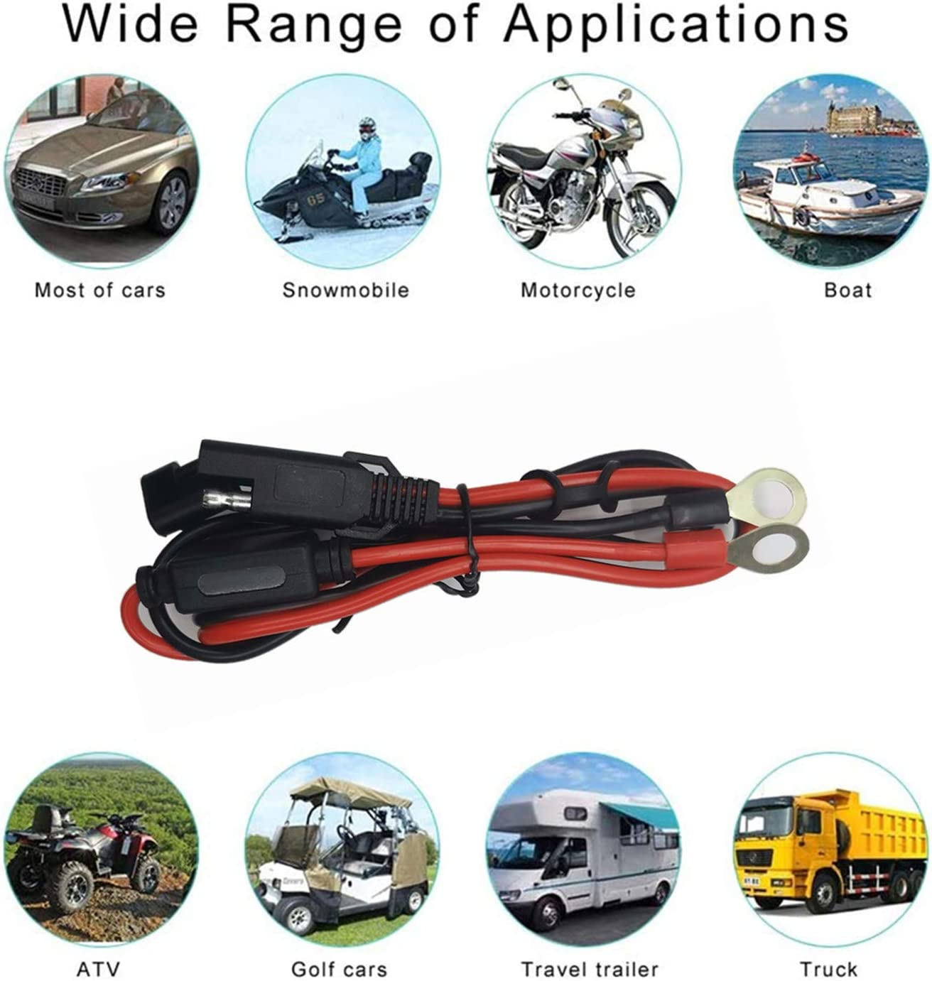 SAE Battery Connector - SAE to O Ring Terminal Harness Cable 12V- 24V Motorcycle Battery Charger Cord with 2 Pin Quick Disconnect Plug SAE Wire Harness Reverse Polarity Adapter 10 Pack image number 4