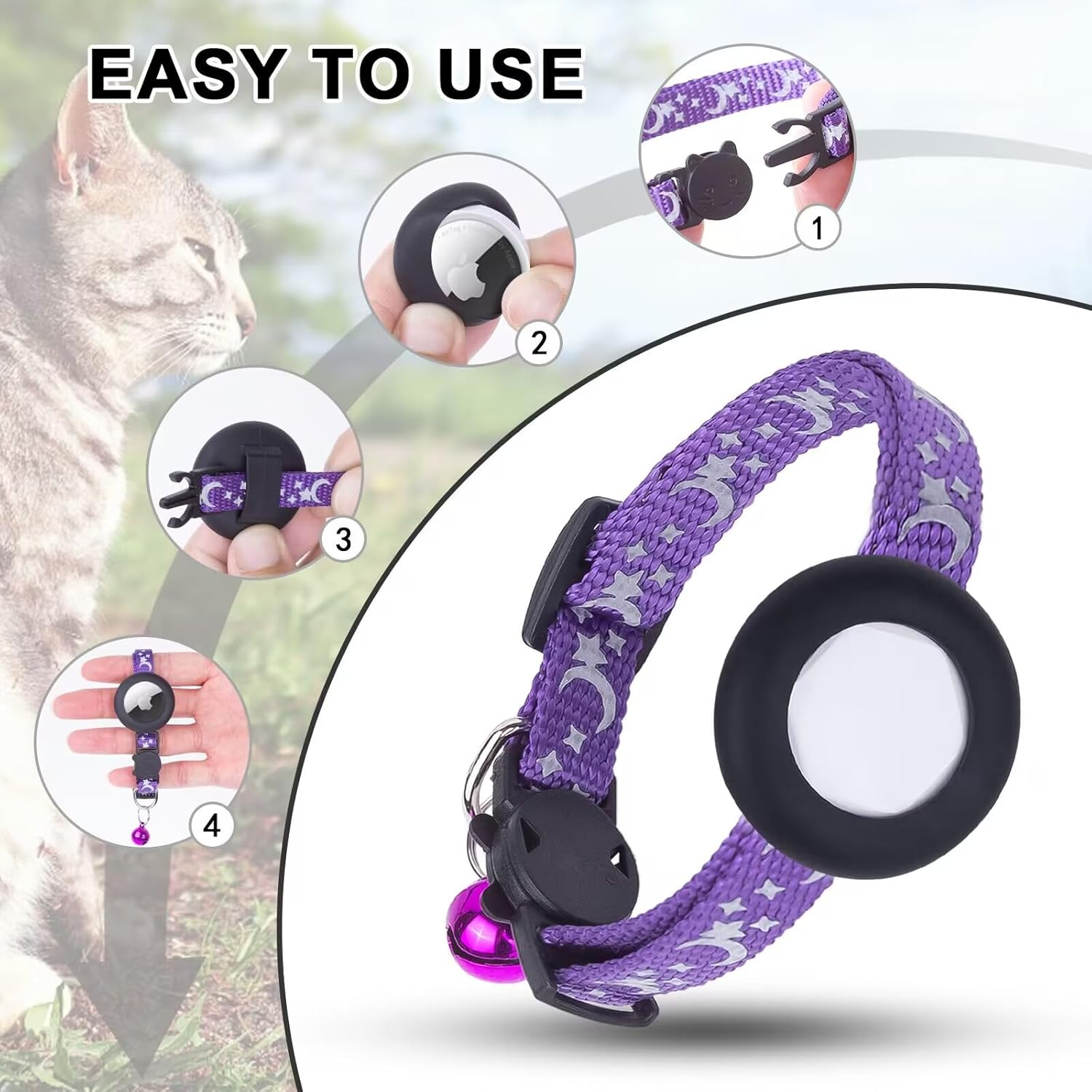 Airtag Cat Collar with Bell, Cat Collars Quick Release, Reflective Cat Collars with Safety Buckle, Adjustable 8-12" to Fit All Domestic Cats, Pet Supplies, Accessories, Gifts (8 Pack) image number 4