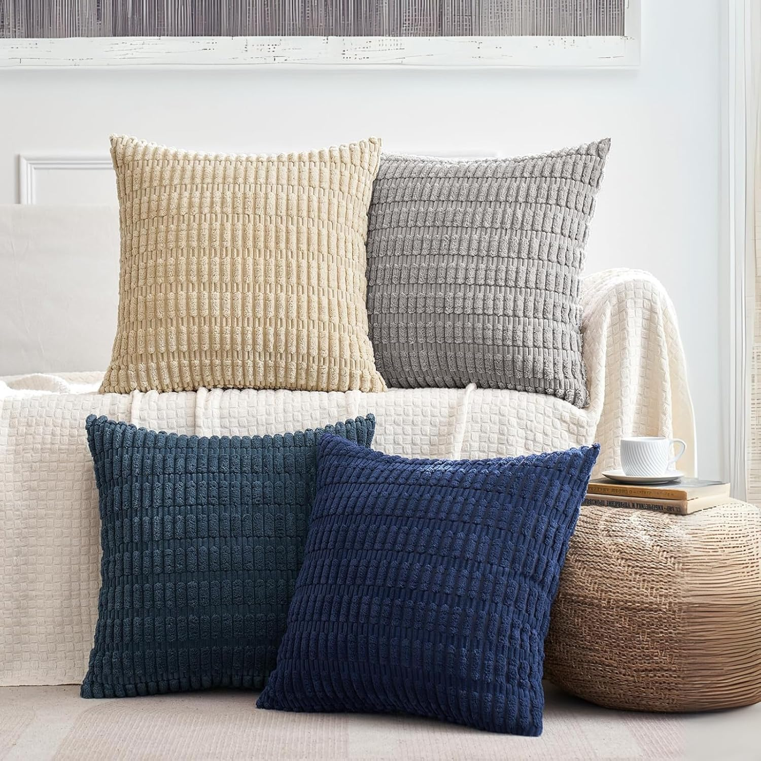 2 Packs Throw Pillow Covers Corduroy,Decorative Lumbar Pillow Covers, JOMWEN Super Soft Boho Striped Cushion Covers for Couch Bed Sofa Livingroom (Rust, 45 X 45 Cm)