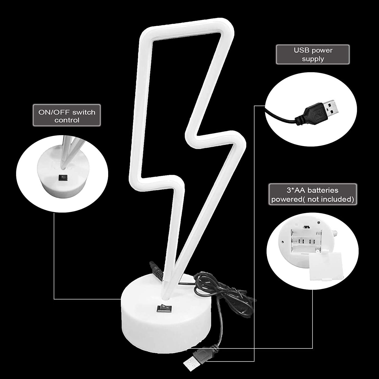 VIFULIN Pink Lightning Bolt Neon Signs Light, Pink Neon Sign Aesthetic Room Decor for Bedroom Aesthetic Battery/Usb Operated Lightning Bolt Light, Gift Idea Kawaii Room Decor LED Light with Base image number 1