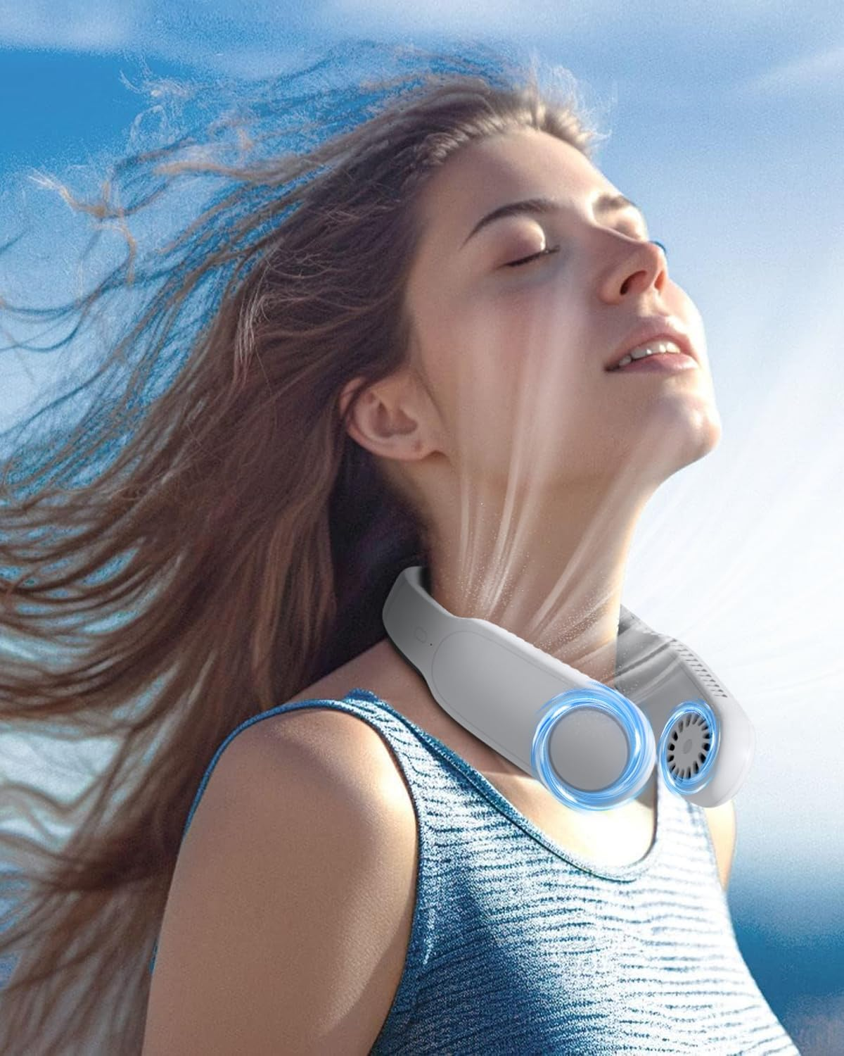 STORM HERO Neck Fan, Portable USB Personal Fan Rechargeable, 3 Speeds Adjustable Bladeless Fans, Short Charging Wearable USB Fan for Outdoor Indoor Travel Sport, Birthday Gifts for Men Women Mom Dad image number 1