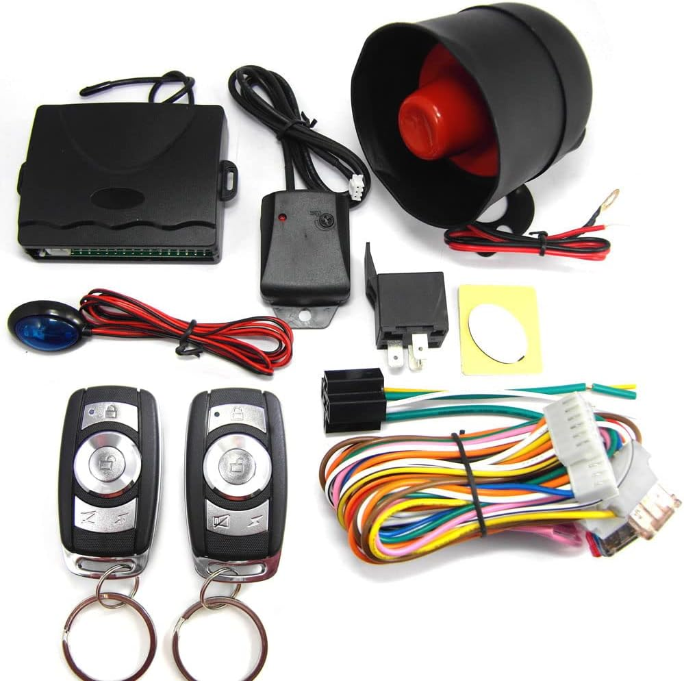 One Way Car Alarm System Pke Keyl Entry Central Lock Kit Vib Ion Alarm with 2 Remote Controller Multicolor image number 2
