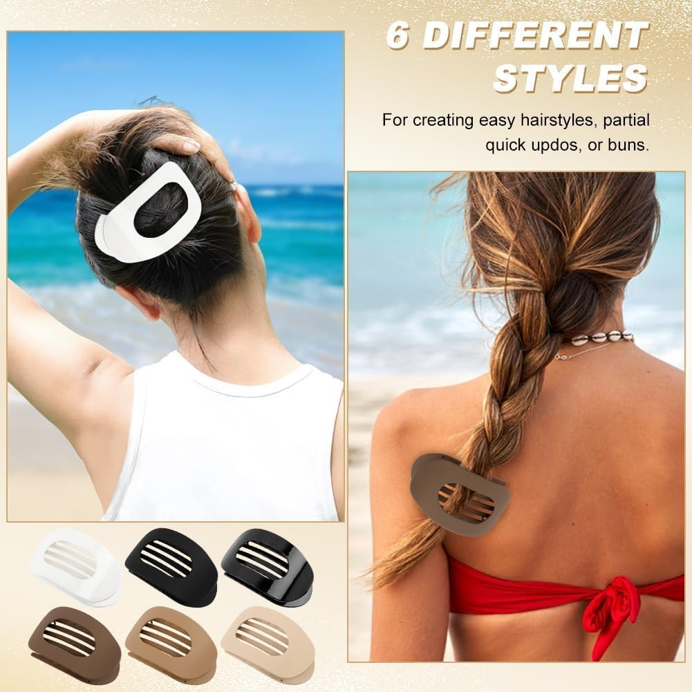 Square Hair Claws Clips, 6Pcs Flat Secure Hold Inner Teeth Hair Claw, Strong Grip Hair Clip for Women